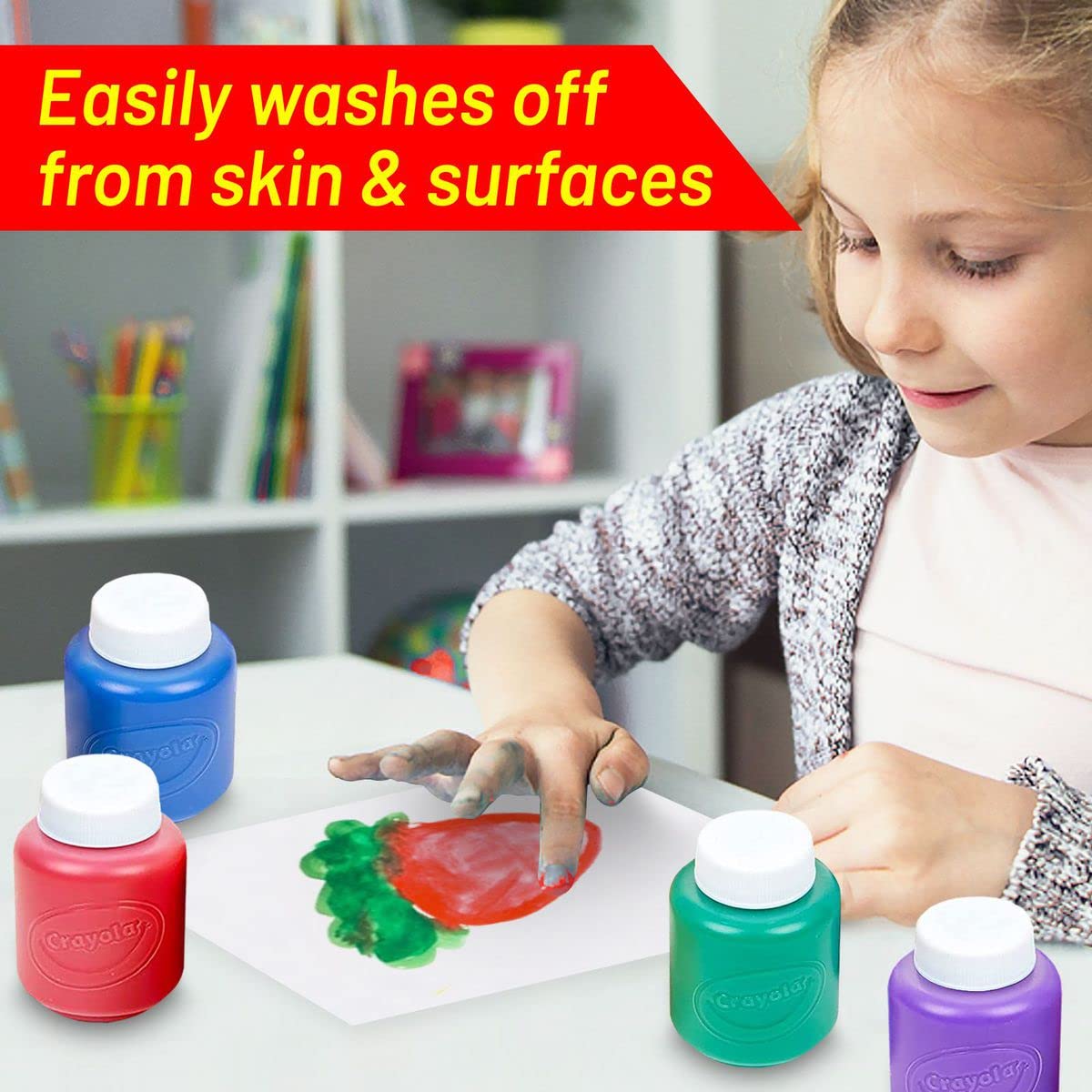 The Mega Deals Kids Painting Set, Washable Paint for Kids with Paint Cups and Toddler Paintbrushes, Non Toxic Washable Finger Paints 2 oz Each, Gifting Bundle Toddler Painting Supplies