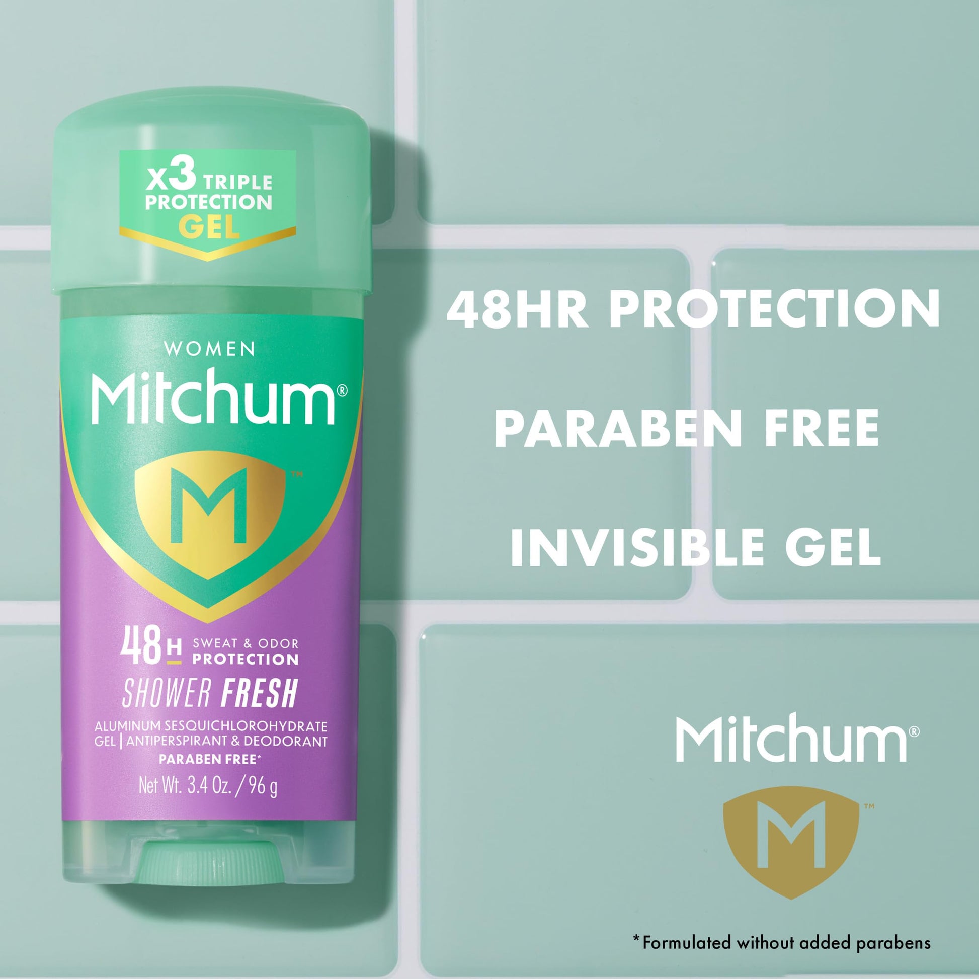 Mitchum Women’s Antiperspirant Deodorant Gel Stick, Shower Fresh Scent, 48HR Sweat & Odor Protection, Triple Odor Defense, Alcohol-Free, 3.4 oz (Pack of 2)