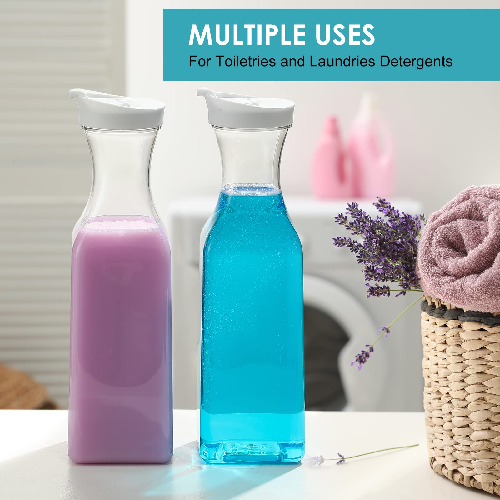 NETANY Plastic 50 Oz Water Carafe with Flip Top Lid, Set of 2 Square Base Juice Containers, Clear Plastic Pitcher - for Water, Iced Tea, Juice, Beverage, Cold Brew and Mimosa Bar - HAND WASH ONLY