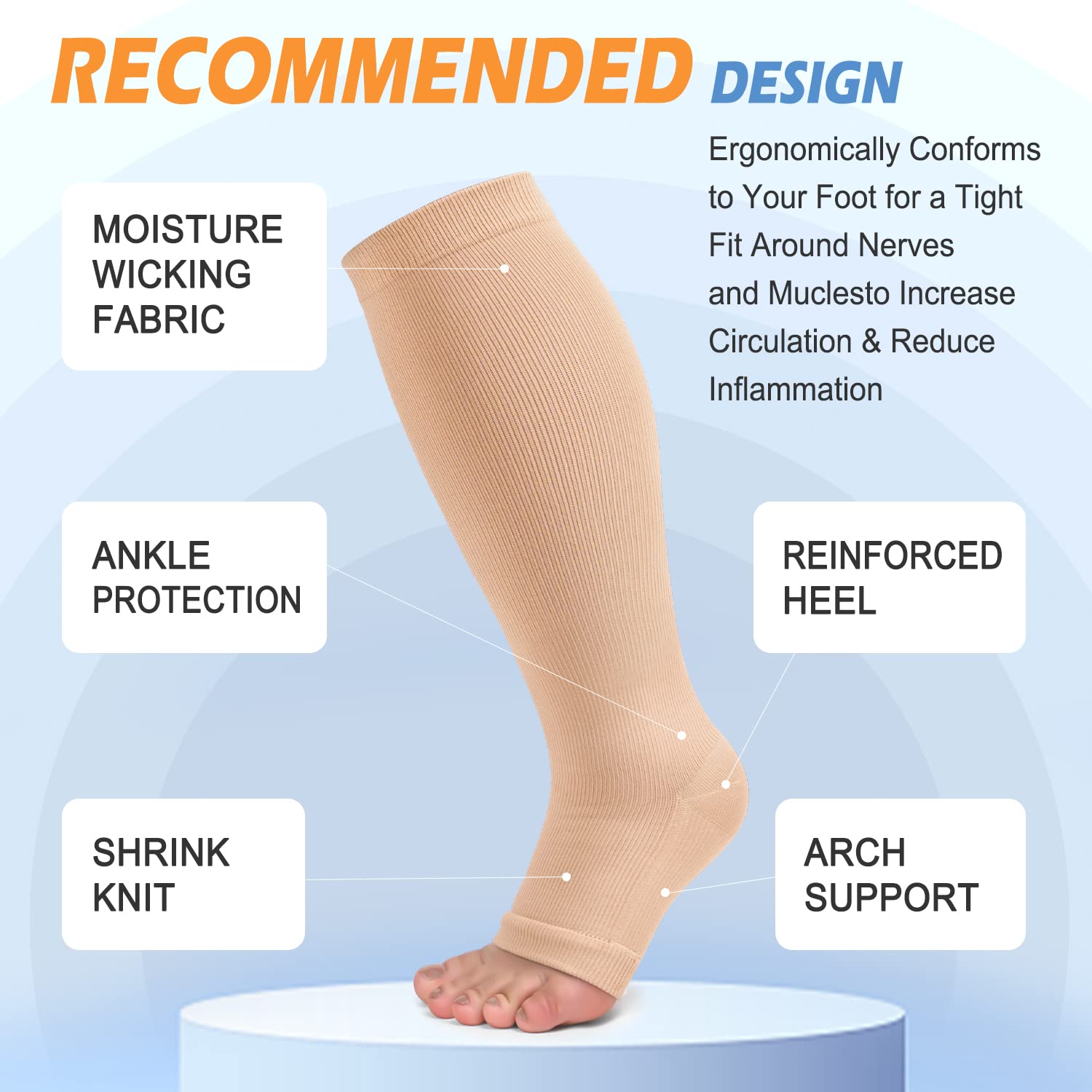 CTHH 3 Pack Open Toe Compression Socks for Women & Men, Toeless Knee High Stockings for Circulation Support, Nude Large-X-Large