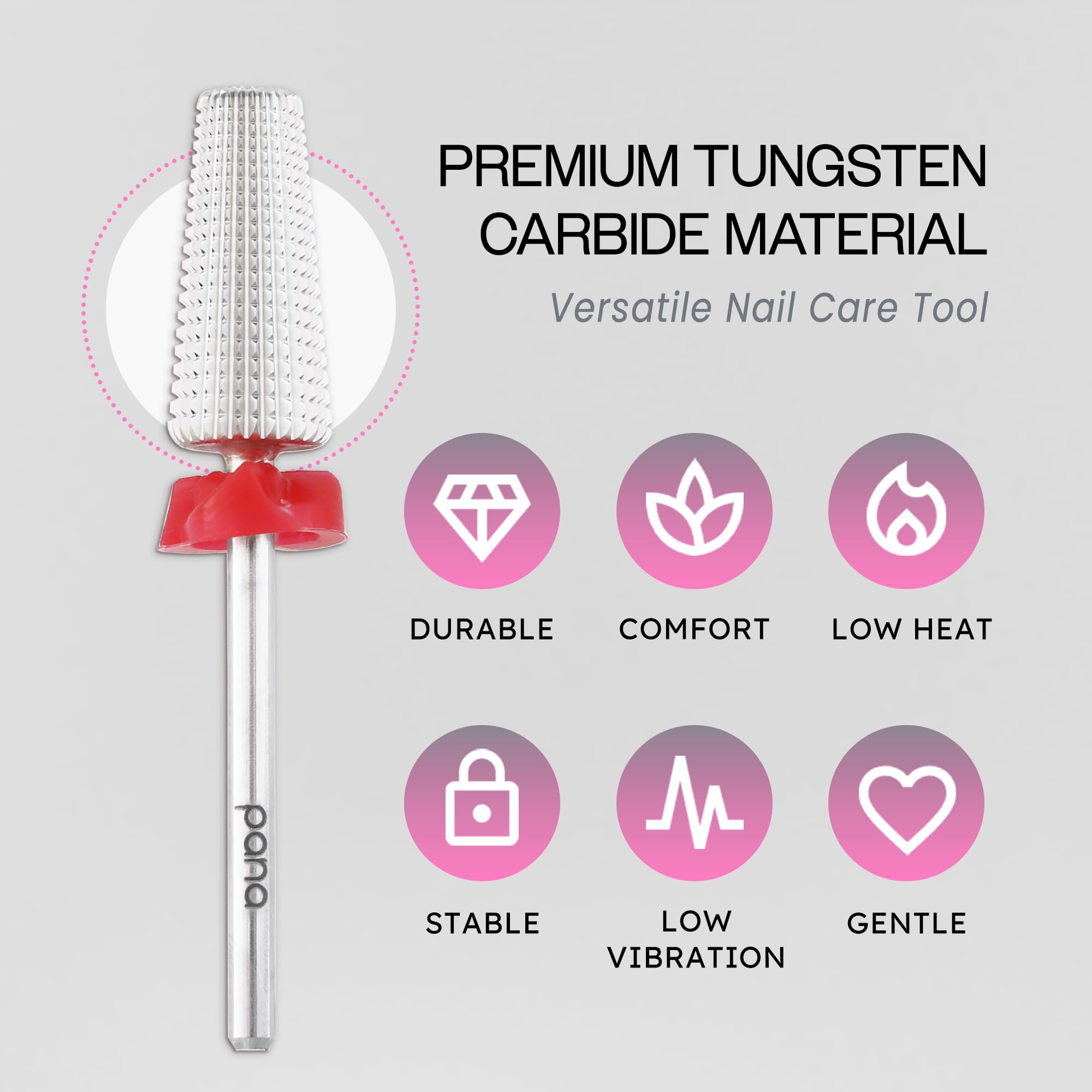 PANA Nail Carbide 5 in 1 Bit - Two Way Rotate use for Both Left and Right Handed - Fast Remove Acrylic or Hard Gel - 3/32" Shank - Manicure, Nail Art, Drill Machine (Fine - F, Silver)