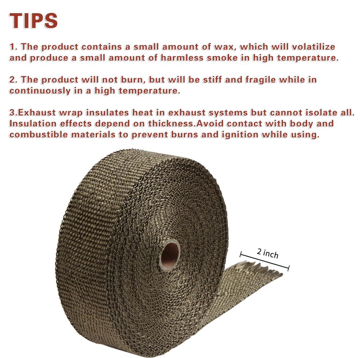 LEDAUT 2" x 50' Titanium Exhaust Heat Wrap Roll for Motorcycle Fiberglass Heat Shield Tape with Stainless Ties