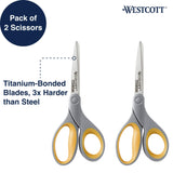 Westcott 13901 8-Inch Titanium Scissors For Office and Home, Yellow/Gray, 2 Pack