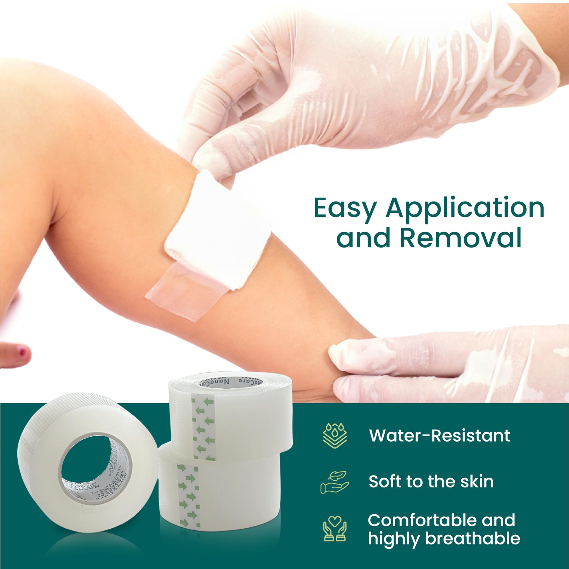 NanaCare Hypoallergenic Transparent Surgical Tape 1 inch x 10yd |4 Rolls Waterproof,Clear| Medical Tape for Skin, Dressings and Face| First Aid Bandage Tape for Sensitive Skin