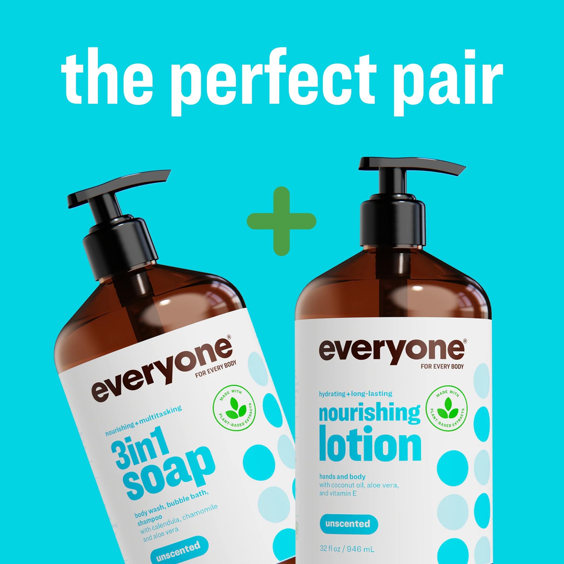 Everyone 2-in-1 Lotion for Hands/Body, 32 ounce (Pack of 2) Unscented made for Men and Women