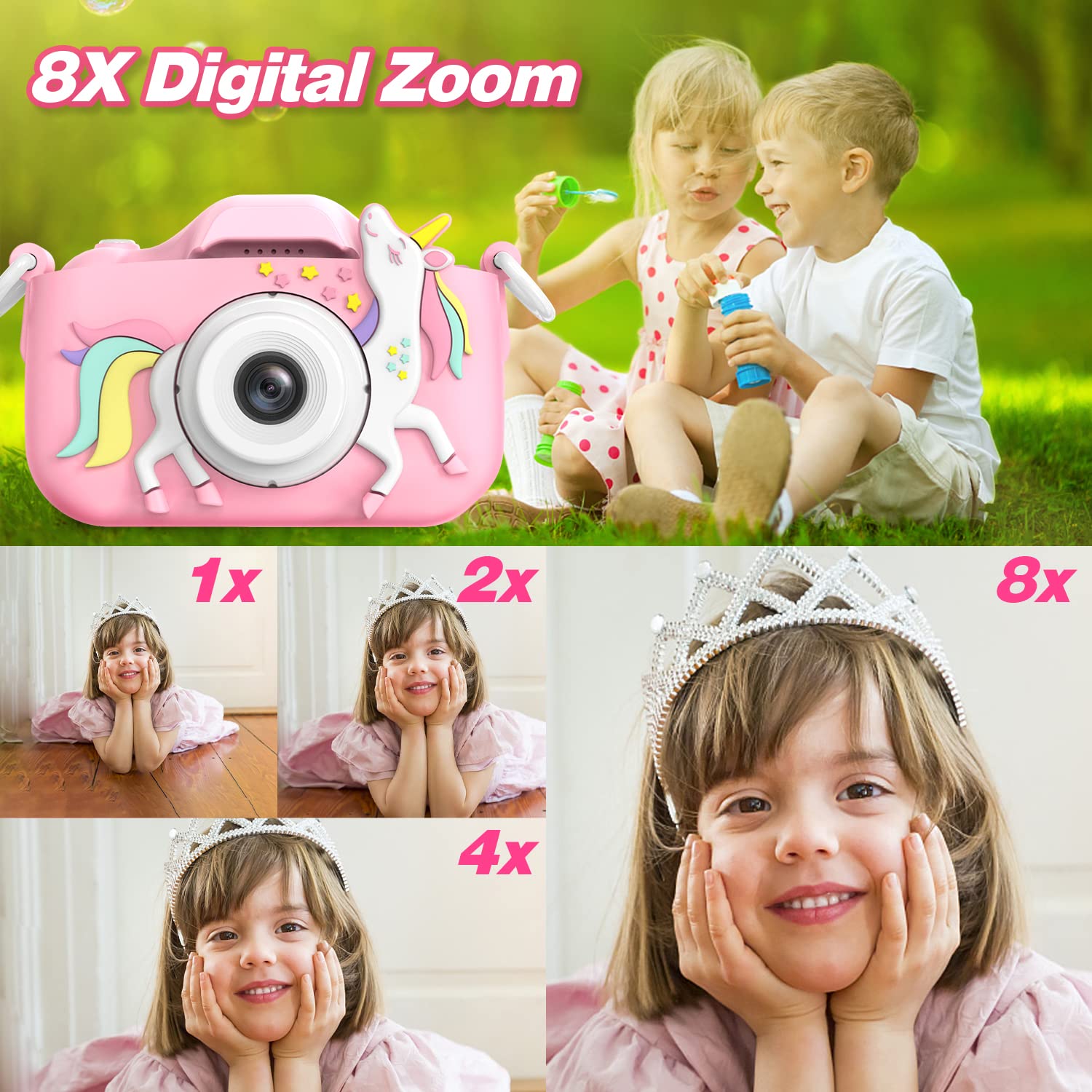 Goopow Kids Camera Toys for 3-8 Year Old Girls Boys,Children Digital Video Camcorder Camera with Cartoon Soft Cover, Best Chritmas Birthday Festival Gift for Kids - 32G SD Card Included
