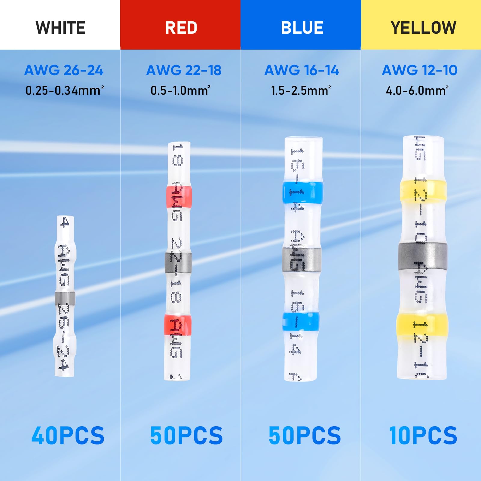 TICONN 150 PCS Solder Seal Wire Connectors, Heat Shrink Butt Connectors, Waterproof and Insulated Electrical Wire Terminals, Butt Splice (150PCS)