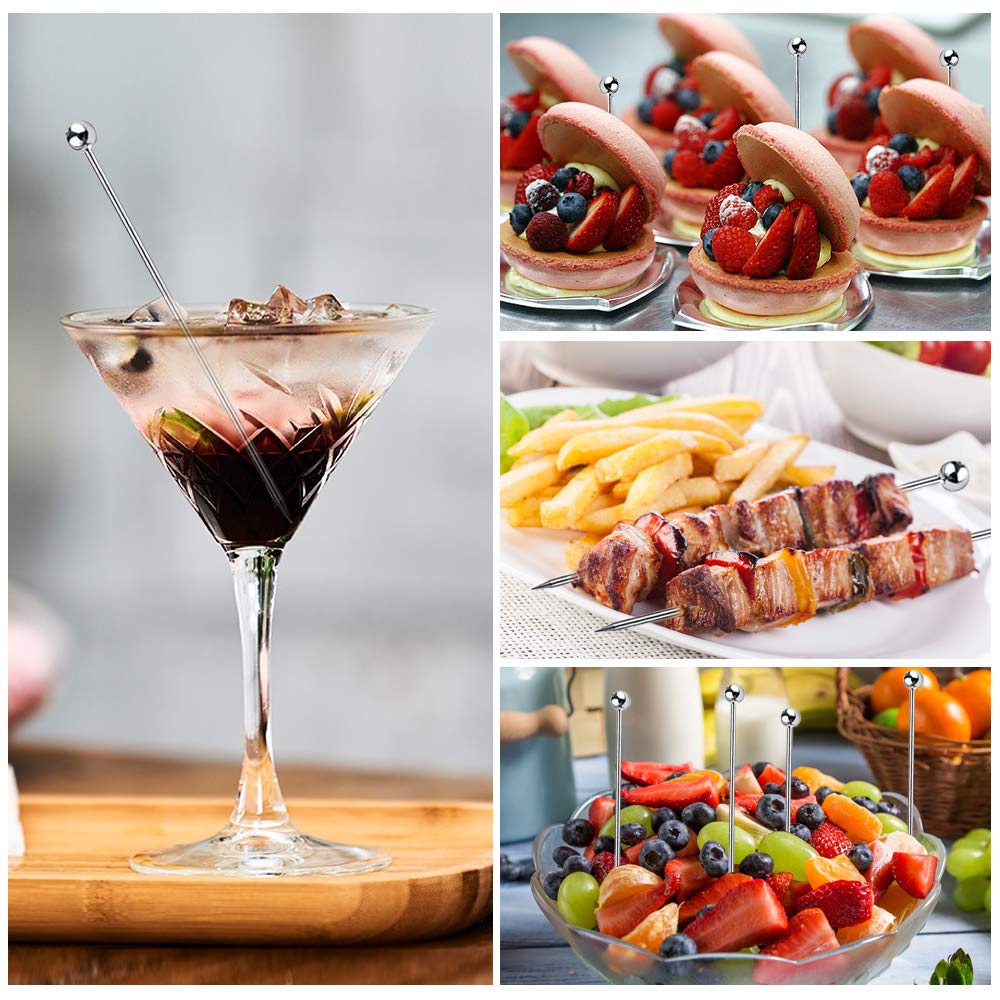 15PCS Cocktail Picks for Drinks, Stainless Steel Cocktail Toothpicks, Reusable Cocktail Skewers, Garnish Picks Bloody Mary Skewers, Metal Martini Picks for Olives Appetizers Fruit (4.3 Inch)