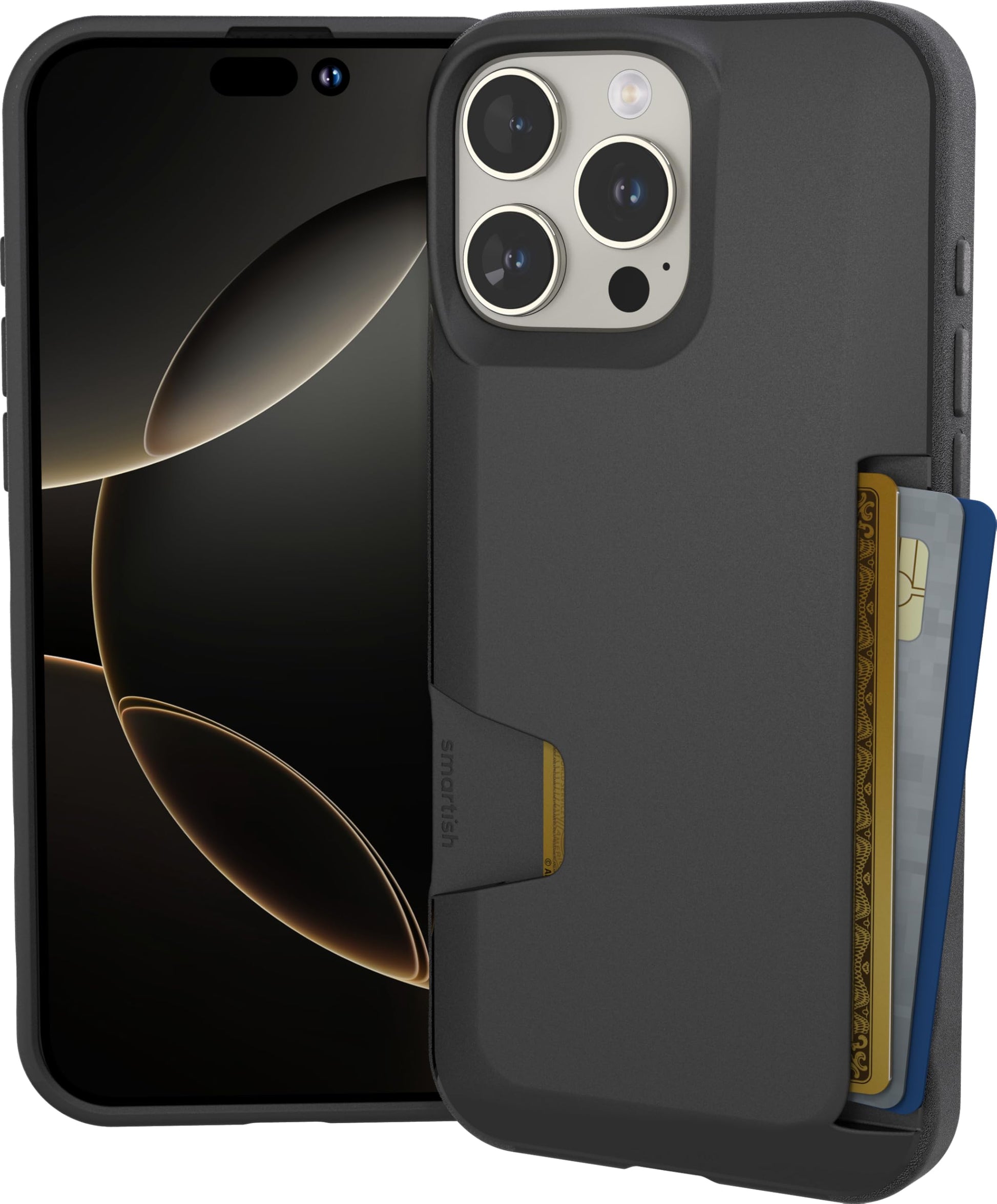 Smartish® iPhone 16 Pro Wallet Case - Wallet Slayer Vol. 1 [Slim + Protective] Credit Card Holder - Drop Tested Hidden Flip Card Slot Cover Compatible with Apple iPhone 16 Pro - Black Tie Affair