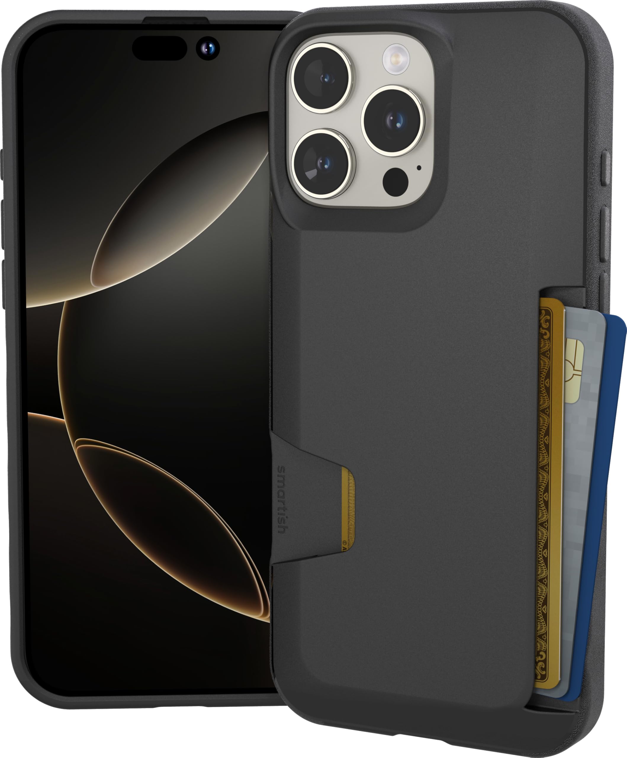 Smartish® iPhone 16 Pro Wallet Case - Wallet Slayer Vol. 1 [Slim + Protective] Credit Card Holder - Drop Tested Hidden Flip Card Slot Cover Compatible with Apple iPhone 16 Pro - Black Tie Affair