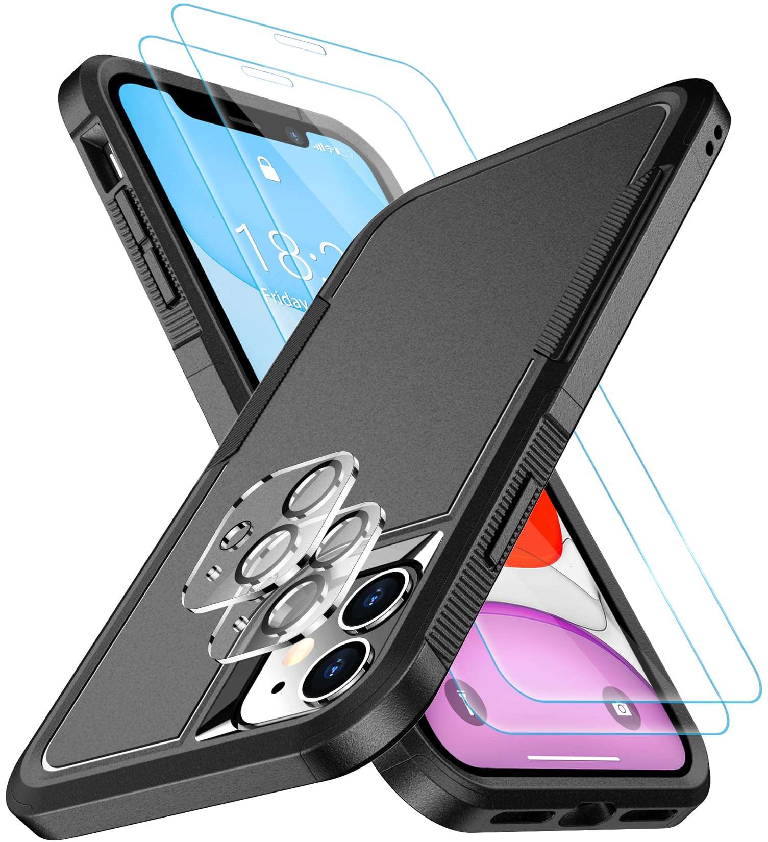 SPIDERCASE Designed for iPhone 12 Case/iPhone 12 Pro Case, [10 FT Military Grade Drop Protection] [with 2 pcs Tempered Glass Screen Protector] Protective Case for iPhone 12/12 Pro (Black)