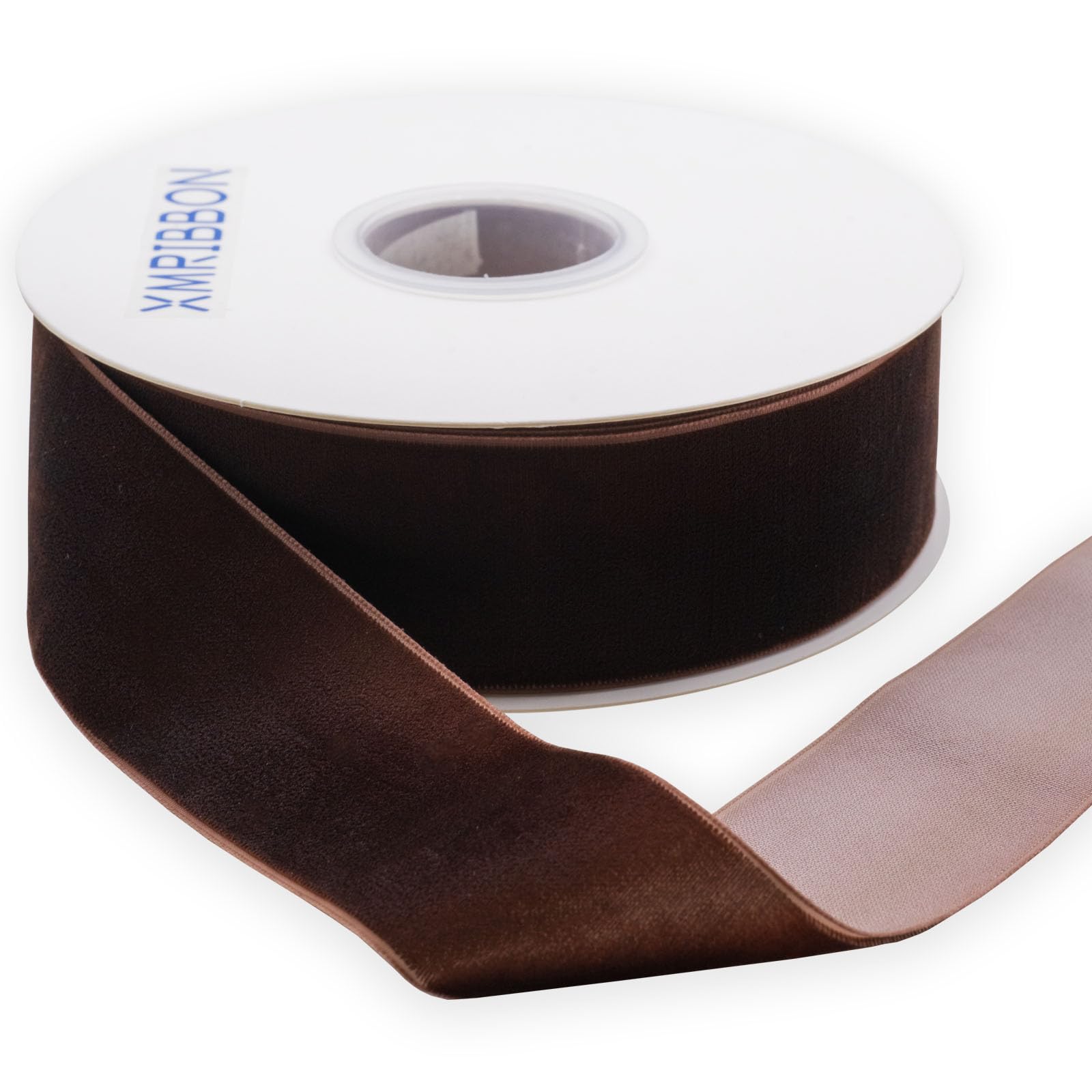 XMRIBBON Coffee Velvet Ribbon Single Sided, 1 1/2 Inch by 10 Yards Spool (Brown)