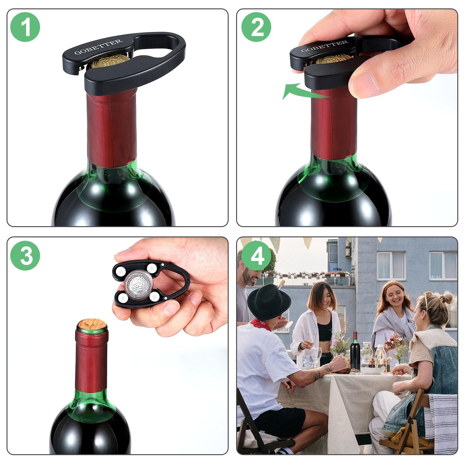GOBETTER 2 Pcs Wine Foil Cutter Magnetic Design, 4 Stainless Blades Foil Remover Wine Bottles Opener Accessory, Removes Foil Top Effortlessly for Wine Lovers, Black