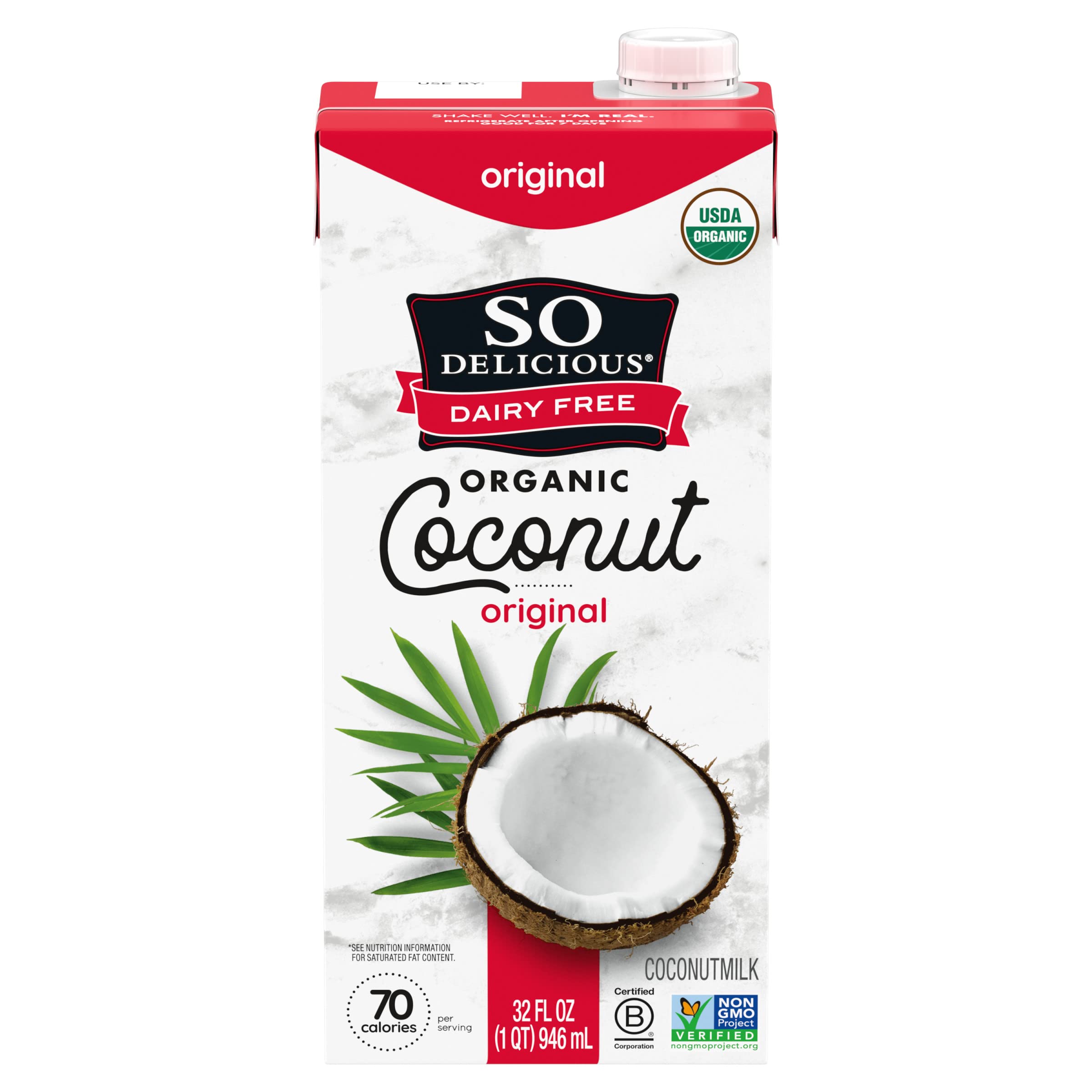 So Delicious Dairy Free Shelf-Stable Coconut Milk, Original, Vegan, Non-GMO Project Verified, 1 Quart