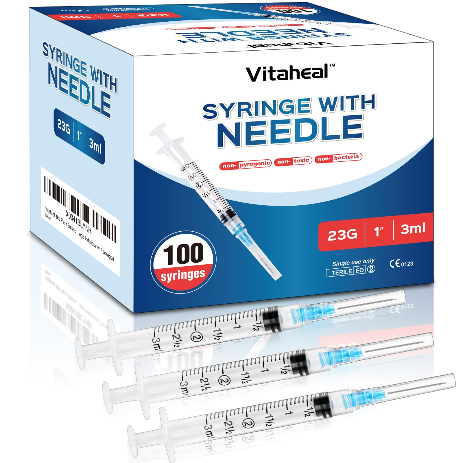 100 Pack 3ml Syringes with Needle, 23 Ga 1.0 inch Needle Luer Lock Syringe, Individually Packaged