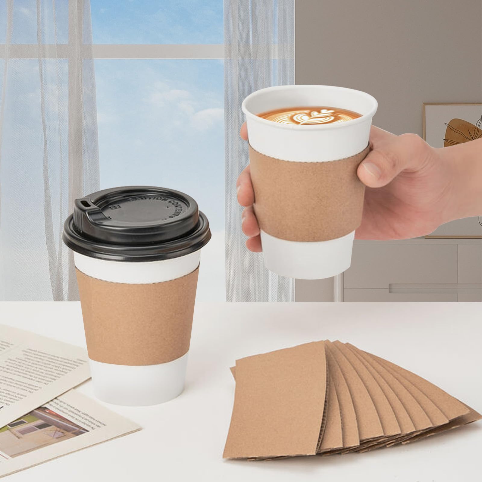 RACETOP 12 oz 50 pack Disposable Paper Coffee Cups with Lids and Sleeves