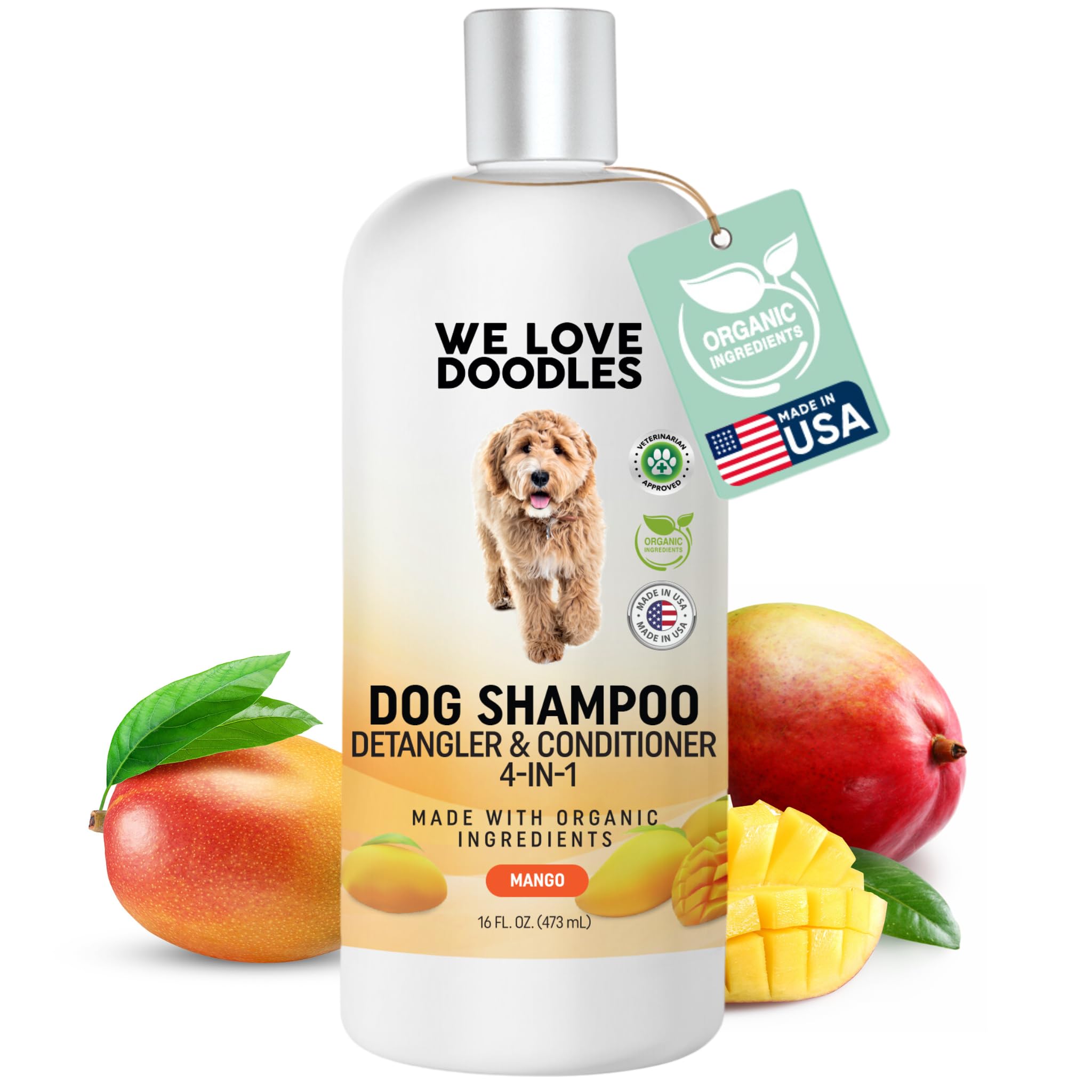 USDA Organic Dog Shampoo, Conditioner & Detangler - Best Shampoo for Goldendoodles, Poodles & Doodles - for Matted Pet Hair - Sensitive Skin Shampoo for Puppies - Made in The USA, 16OZ (Lavender)