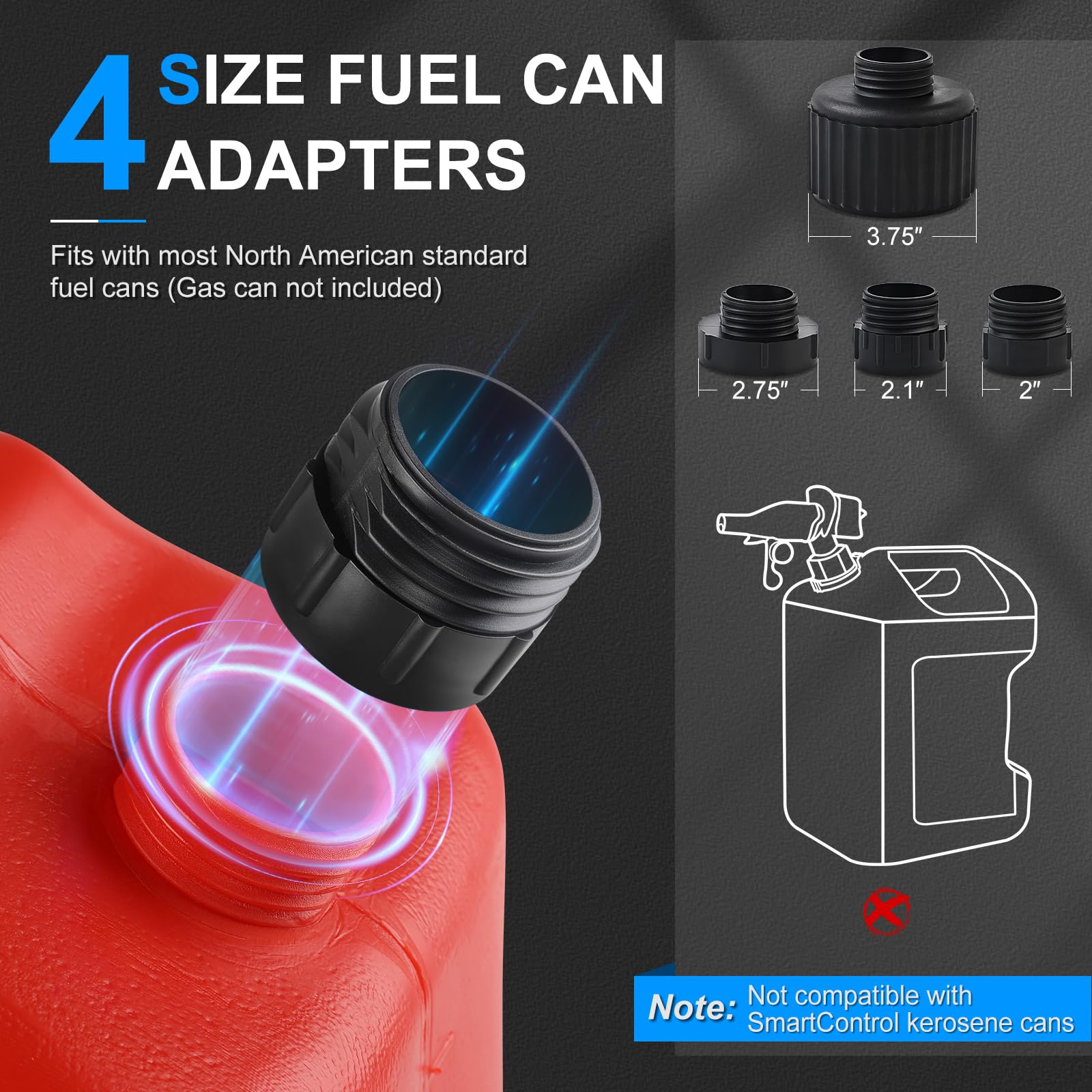 SKYJDM Fuel Transfer Pump with Auto-stop Sensor and 4 Tank Adapter, 2.4GPM 51" Hose Battery-Powered Portable Liquid Pump for Gasoline & Diesel Oil (Red)