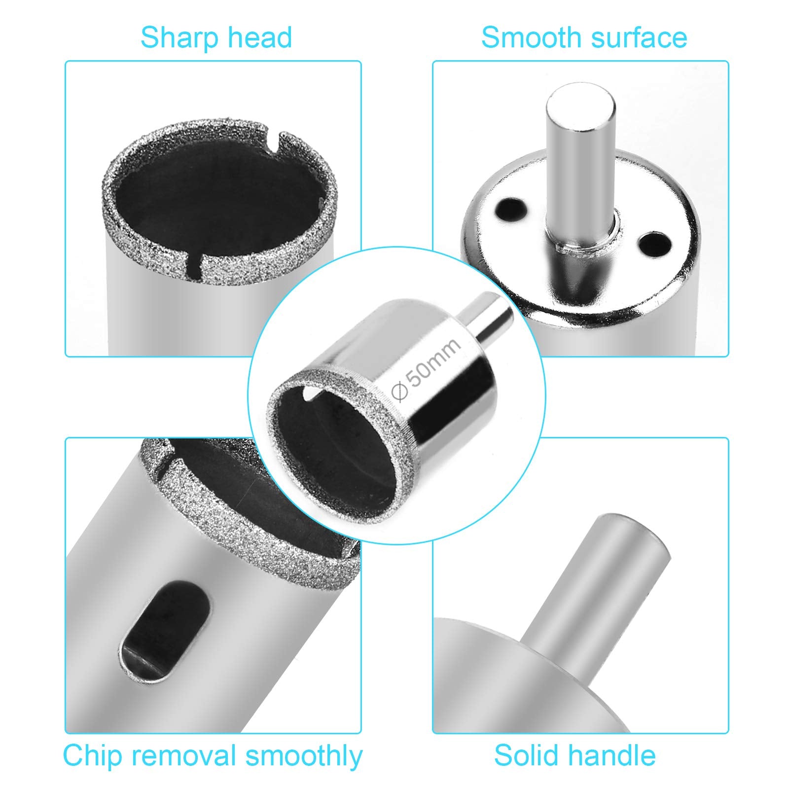 15 Pcs Diamond Drill Bits for Ceramic, Diamond Hole Saw Drill Bit Set Kit, Premium Glass Drill Bit for Bottles,Pots, Marble, Granite Stone, Tile Cutting 0.23 Inch - 2 Inch（6mm - 50mm） YLYL