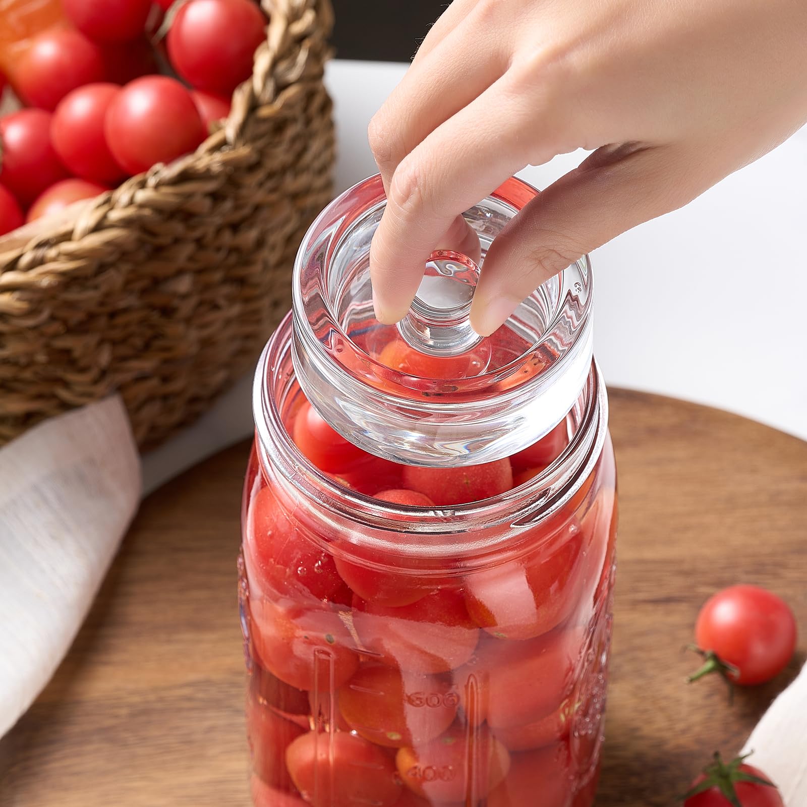 MFacoy 4-Pack of Fermentation Glass Weights with Easy Grip Handle for Great Wide Mouth Canning Mason Jars, Pickling Sourkrout Kraut Glass Weight Fermentation Kit with Easy Grip Handle, Dishwasher Safe