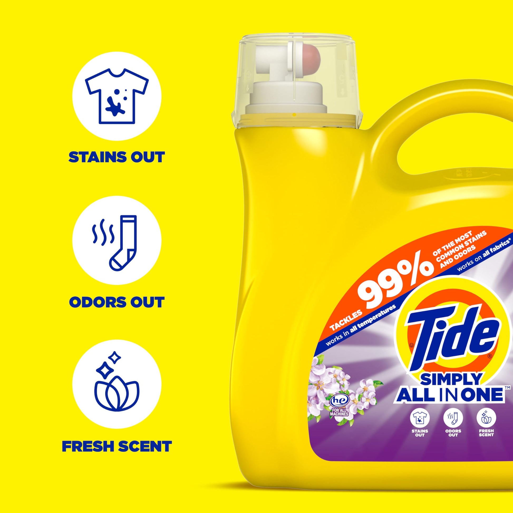 Tide Simply Clean & Fresh Liquid Laundry Detergent, Berry Blossom Scent, 89 loads, 117 fl oz (Packaging May vary)