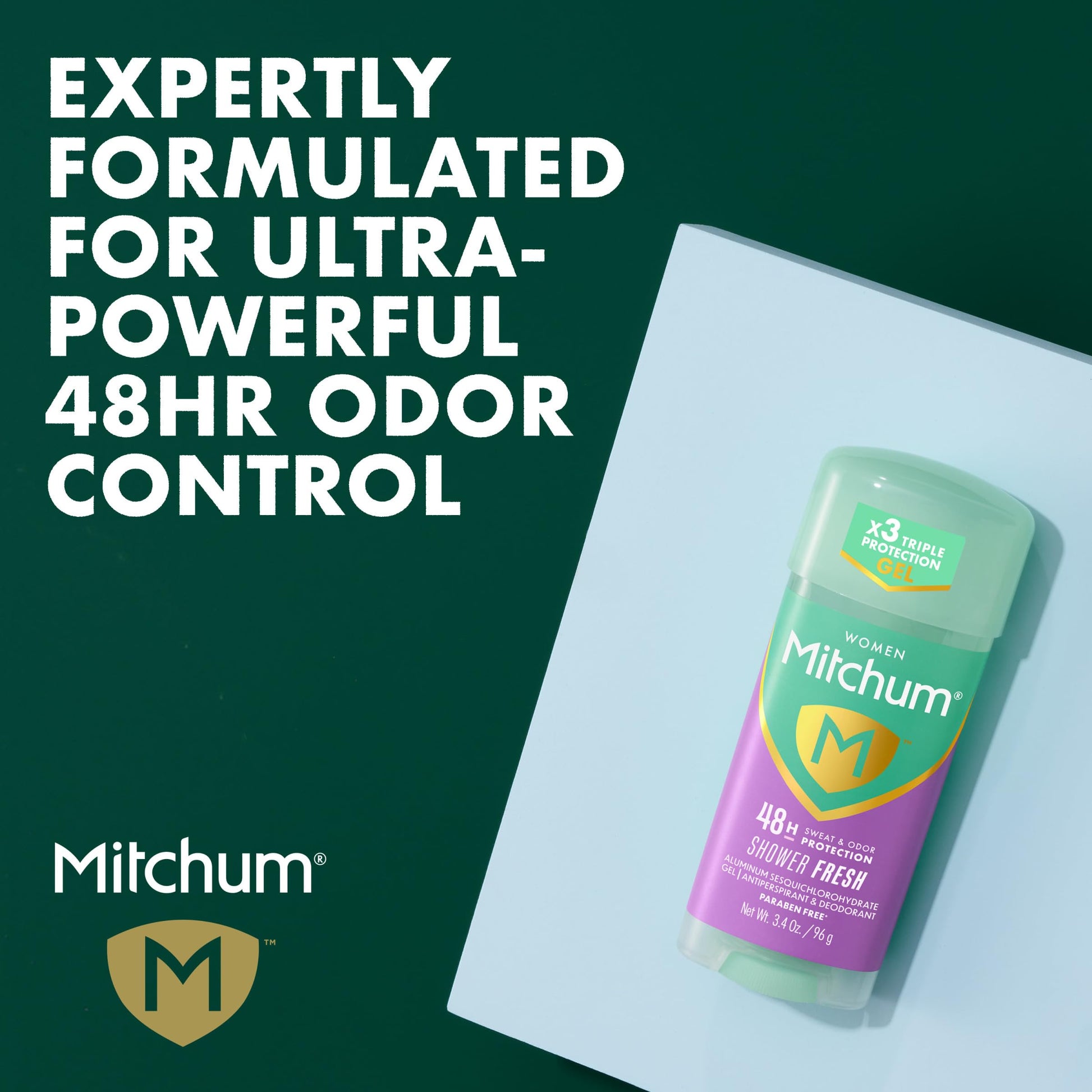 Mitchum Women’s Antiperspirant Deodorant Gel Stick, Shower Fresh Scent, 48HR Sweat & Odor Protection, Triple Odor Defense, Alcohol-Free, 3.4 oz (Pack of 2)