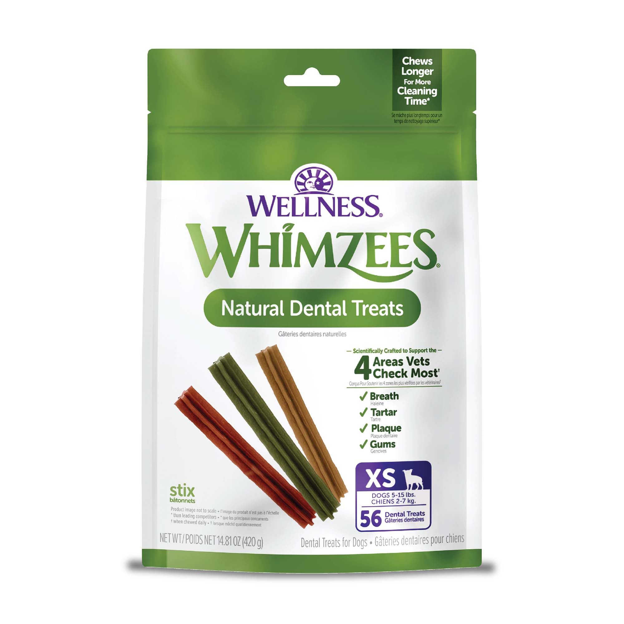WHIMZEES by Wellness Stix Natural Dental Chews for Dogs, 3X Longer Lasting & Grain-Free, Freshen Breath & Fight Plaque & Tartar, Medium Breed, 14 Count