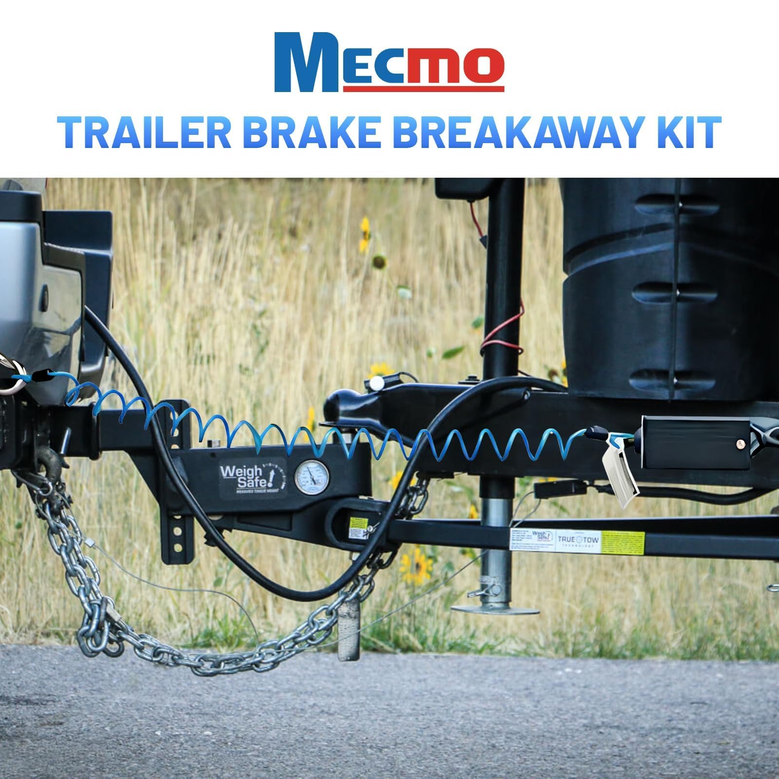 MECMO Trailer Breakaway Switch 4ft Brake Away Coiled Cable Large Carabiner, RV Camper Trailer Emergency Electric Break Switch with 4 Feet Stainless Steel Spring Towing Wire Safety Lanyard w/Pull Pin