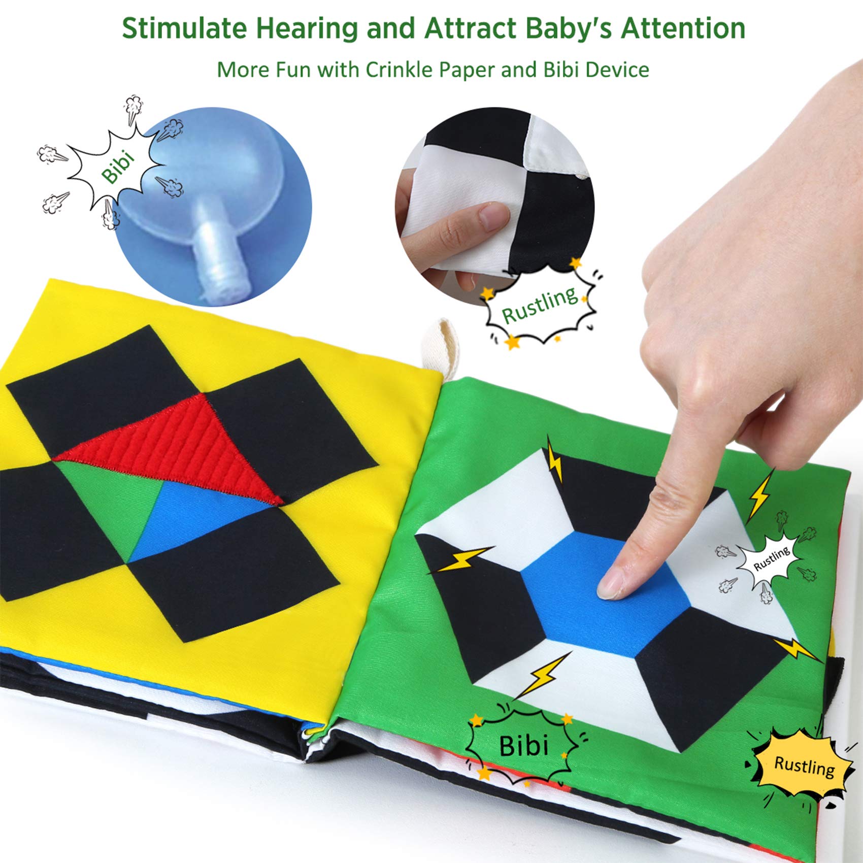 beiens High Contrast Black and White Baby Book - Touch and Feel Crinkle Sensory Toy - Visual Stimulation Interactive Montessori Toys for 0-12 Months Infant Newborn - Baby Gift for Boys Girls