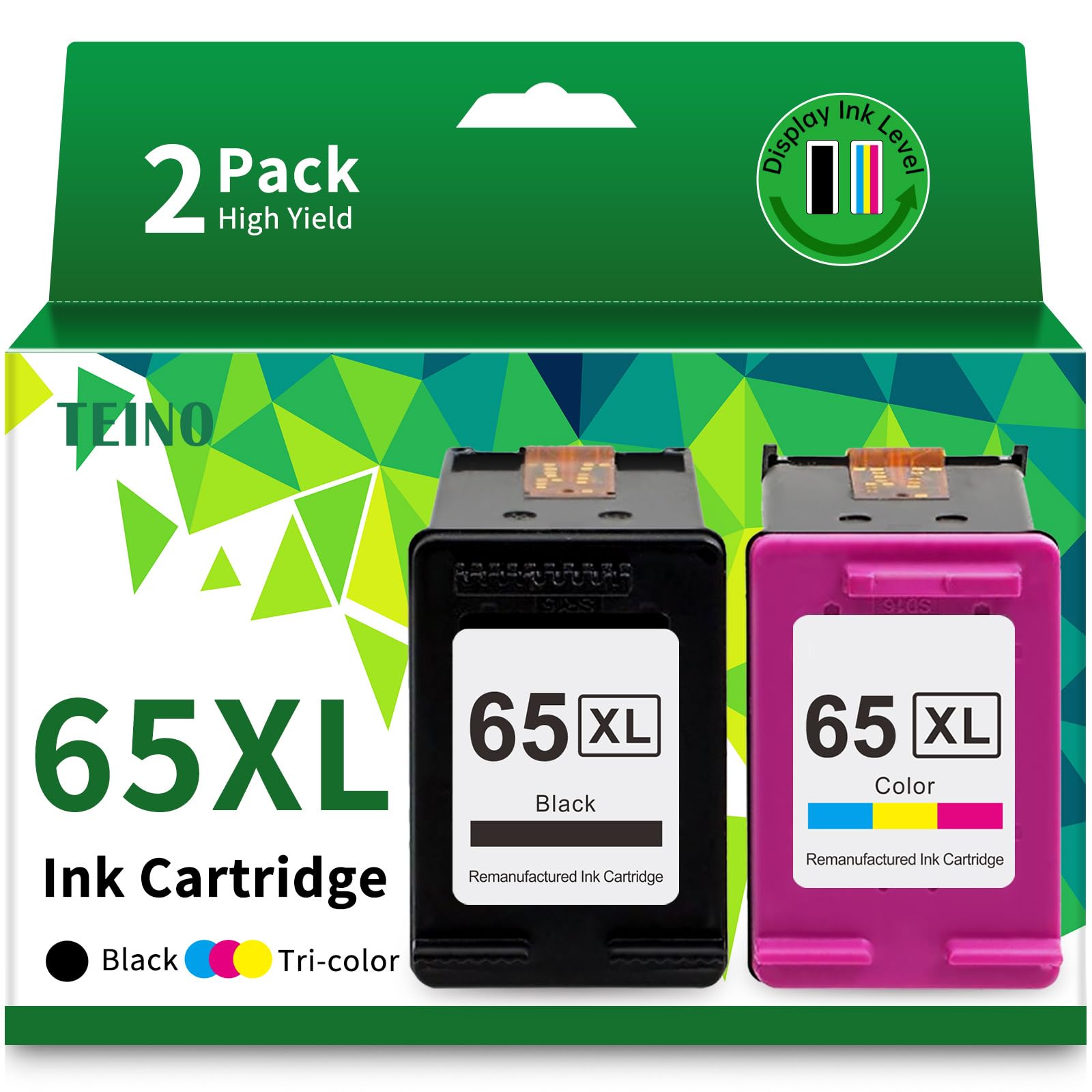TEINO 63XL 63 Ink Cartridges Combo Pack for HP Printers Remanufactured Replacement for HP Ink 63 63XL OfficeJet 3830 4650 5255 5258 4655 4652 3833 Envy 4520 4512 DeskJet 1112 3630 (Black Tri-Color)