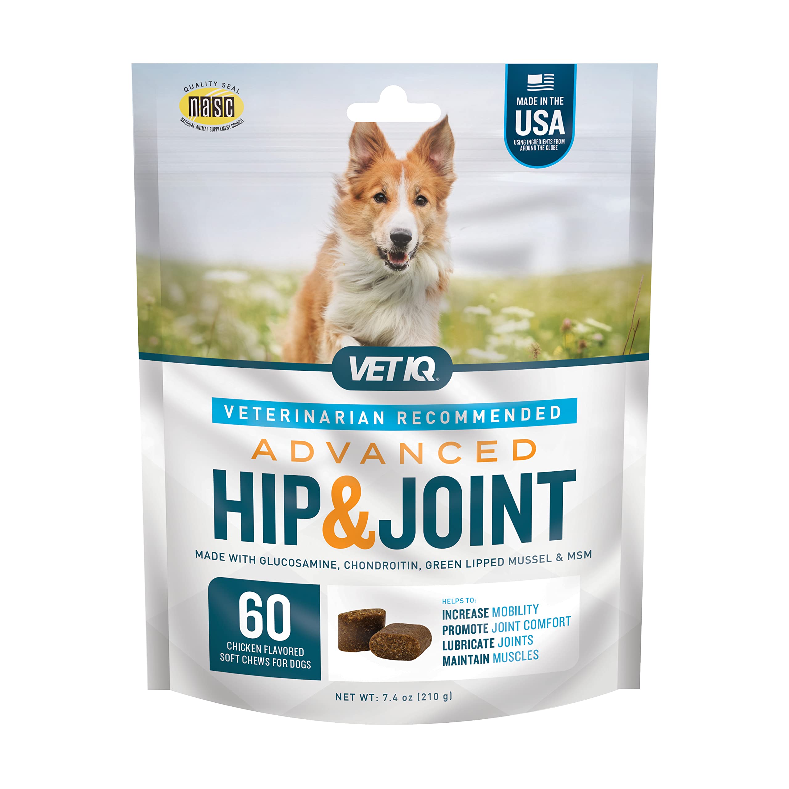 VetIQ Glucosamine Hip & Joint Supplement for Dogs, 180 Soft Chews, Dog Joint Support Supplement with MSM and Krill, Dog Health Supplies Large & Small Breed, Chicken Flavored Chewables