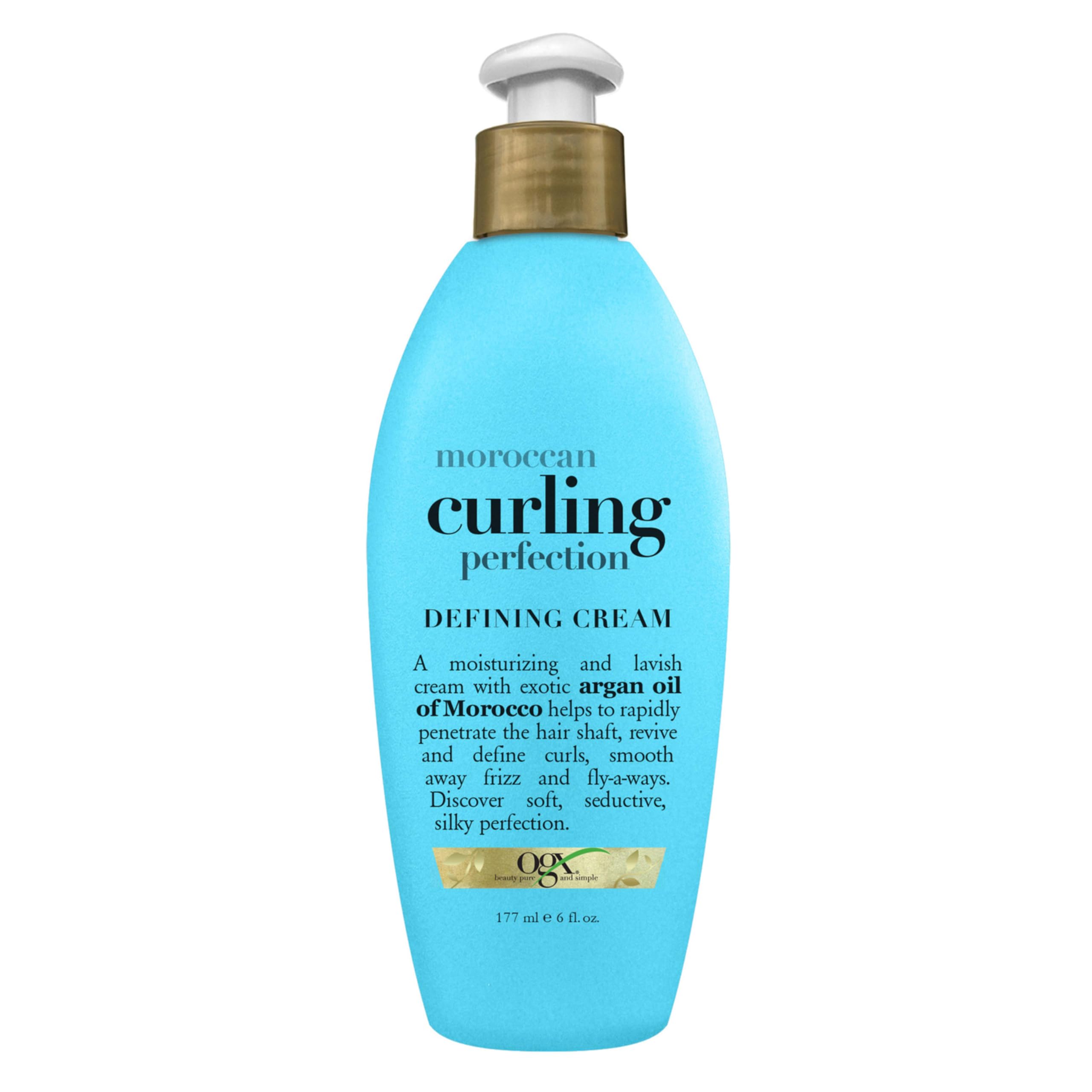OGX Argan Oil of Morocco Curl-Defining Styling Cream, Anti-Frizz Curl Cream for Curly Hair & All Textures, Cold-Pressed Argan Oil, Paraben-Free, Sulfate-Free Surfactants, Curly Hair Products, 6 oz