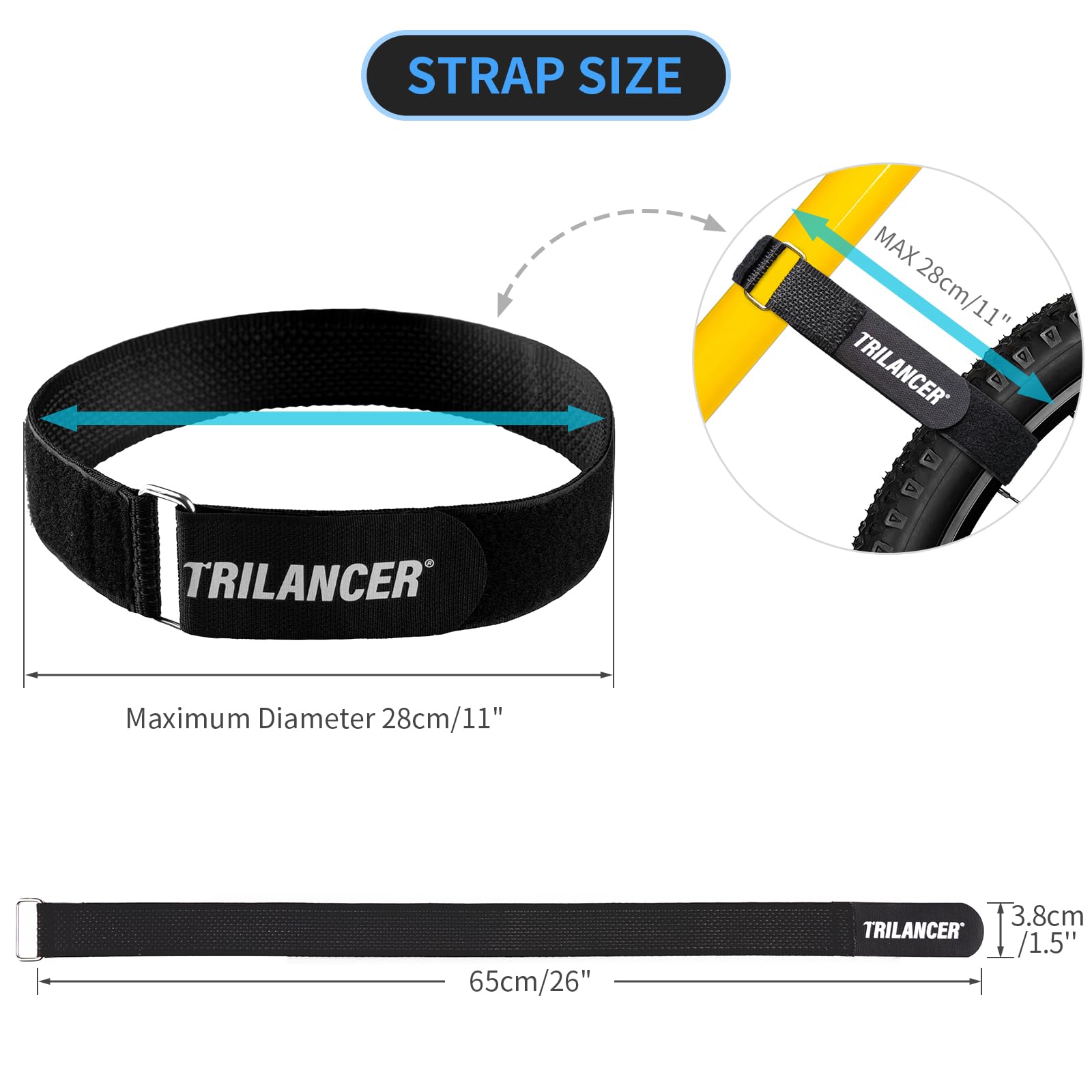 Bike Rack Straps, 4-Pack Trilancer Adjustable Bike Wheel Stabilizer Strap with Hook and Loop for Car and Wall Mount, for Transportation and Storage (26'' x 1.5'')