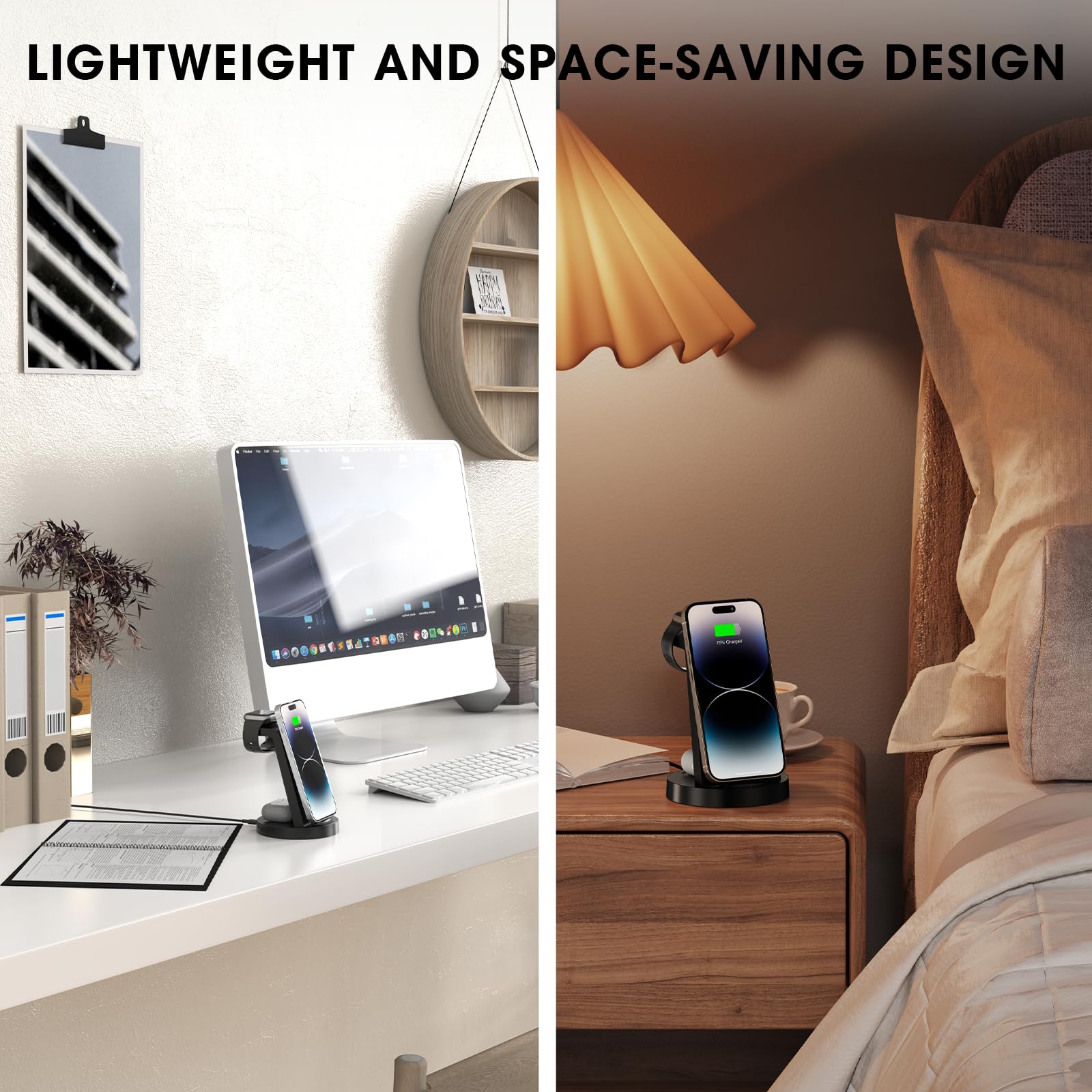 3 in 1 Charging Station for iPhone, Wireless Charger for iPhone 16e 16 15 14 13 12 11 X Pro Max & Apple Watch - Wireless Charging Station for AirPods 4 3 Pro