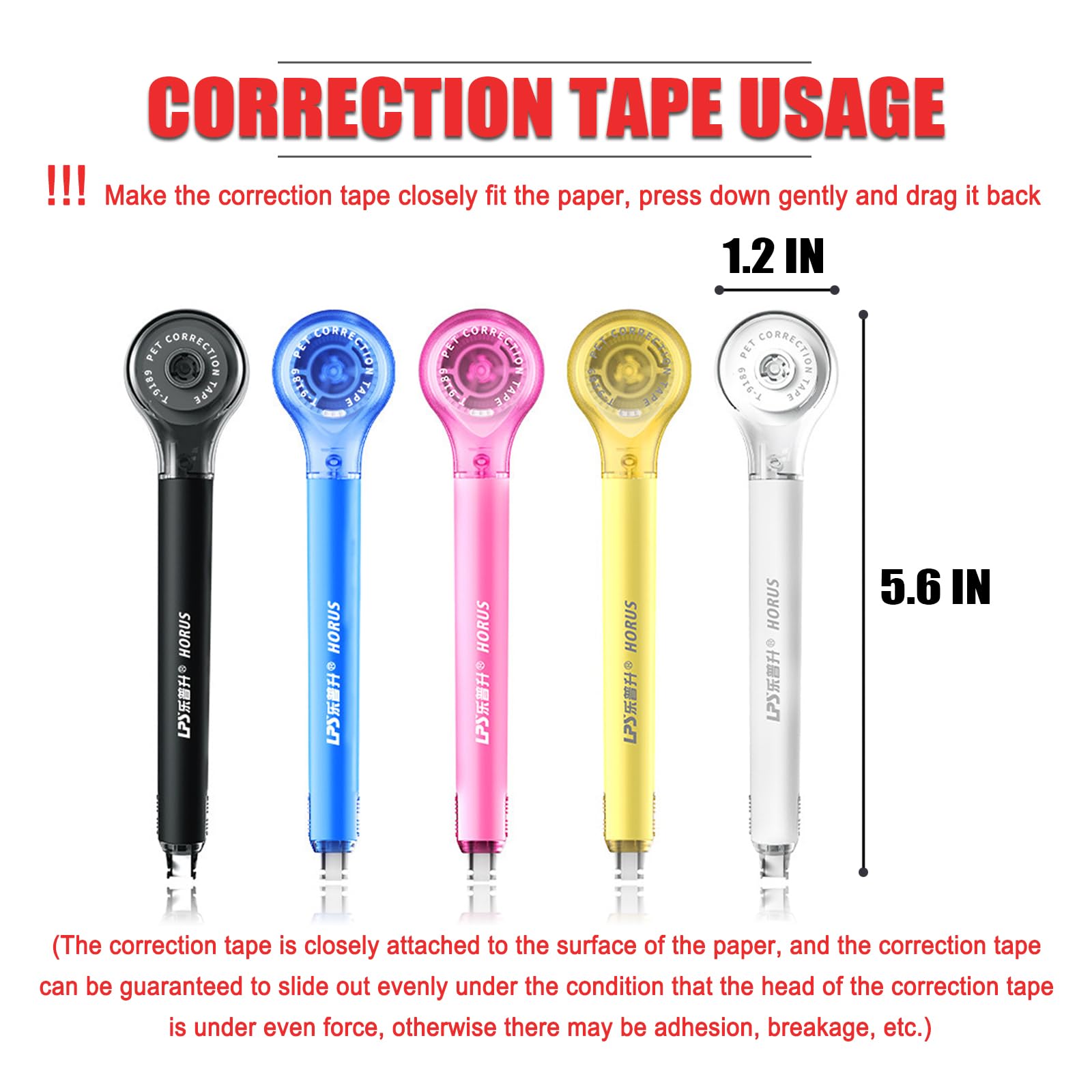 Alopuxi 5pcs Correction Tape Pen, White, 1/5" x 236", Push-pull Protectiv
