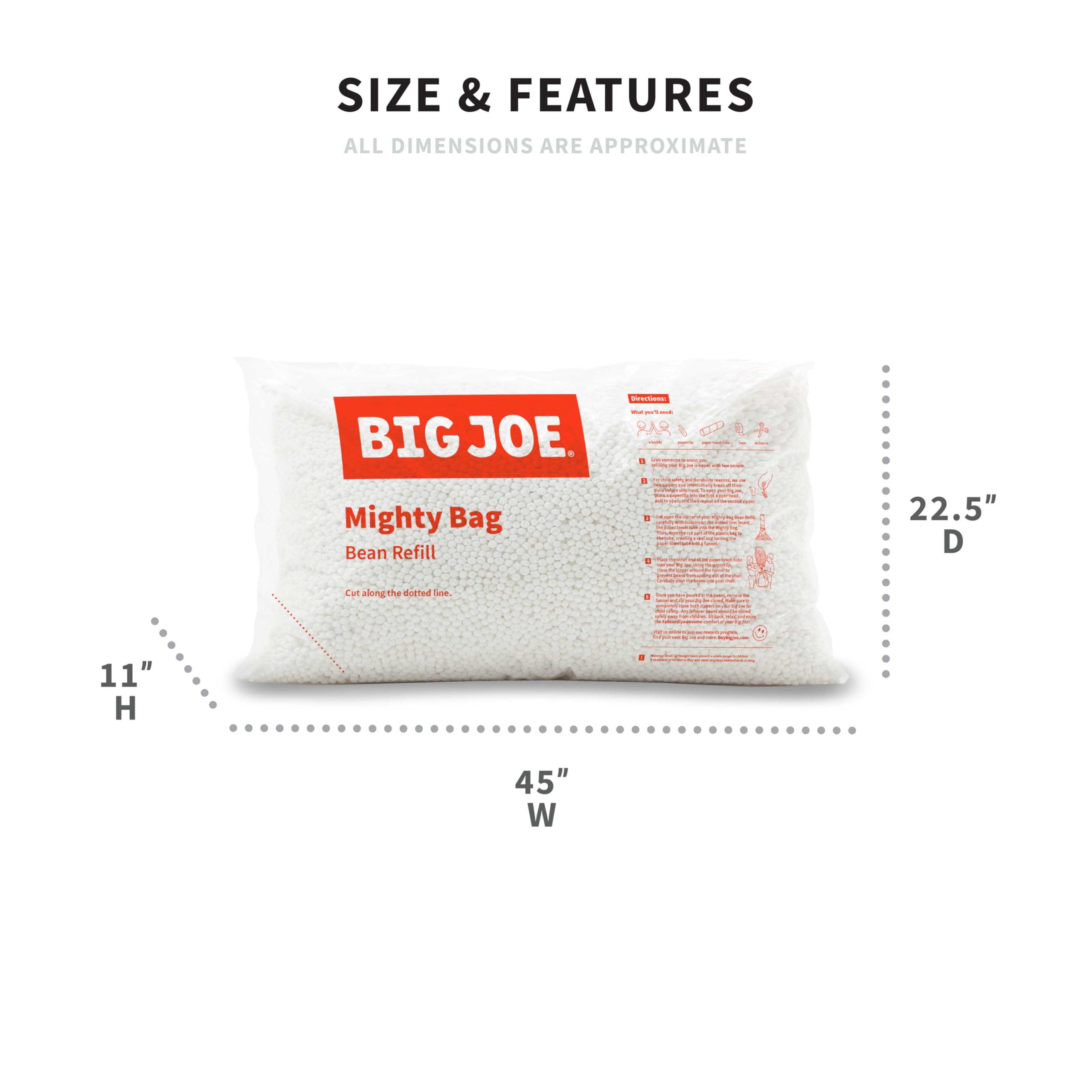 Big Joe Bean Refill Polystyrene Beans for Bean Bags or Crafts, 100 Liters