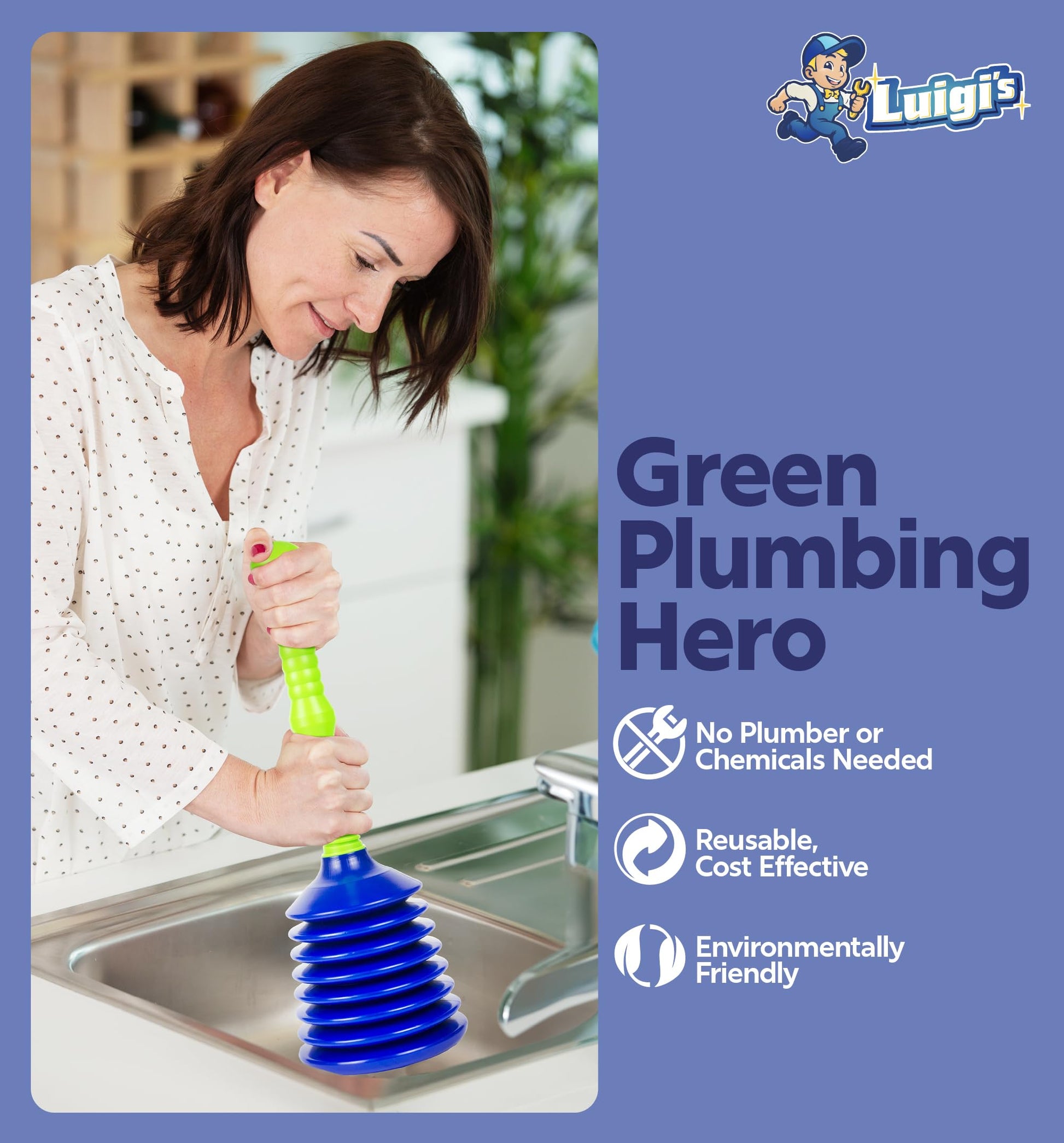 Luigi's Sink Plunger Kitchen - Sink Plunger Bathroom - Drain Bathtub or Shower - Small and Powerful Clog Remover - Commercial Style "Plumbers Plungers" with Large Bellows