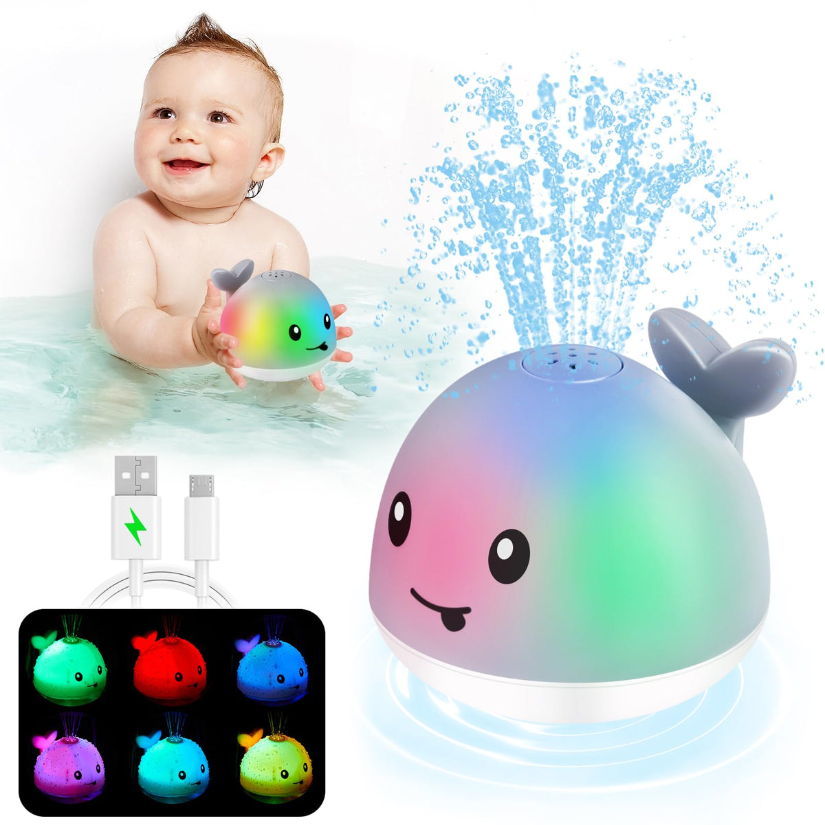 ANGGIKO Baby Badespielzeug, Kleinkind Badespielzeug für Kinder von 1-3 Jahren, Leuchtender Wal Badewannenspielzeug Sprinkler, Pool Wassertisch Baby Spielzeug 6-12-18 Monate, Badewannenbrunnen Spielzeug, Kleinkind 1. Geburtstag 1 2 3 Geschenke