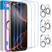 Fotbor for 3Pack iPhone 16 Pro Screen Protector with 3Pack Camera Lens Protector, 9H+ Tempered Glass Easy Installation Kit, Case Friendly iPhone 16 Pro