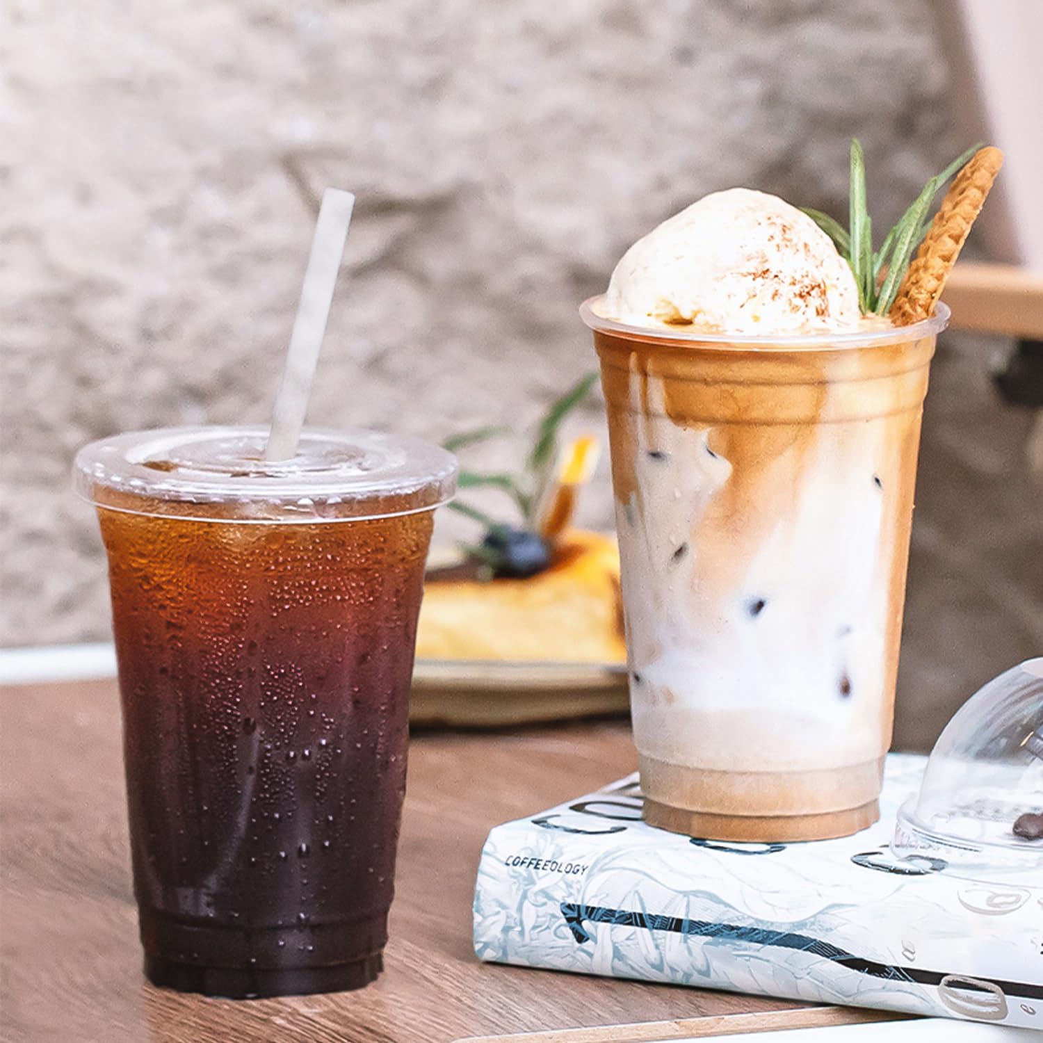 Ginkgo 100-Pack 20oz Clear Plastic Iced Coffee Cups with Lids and Straws, Disposable To Go Cups for Smoothies, Milkshake, Cold Beverages, Coffee Bar Accessories