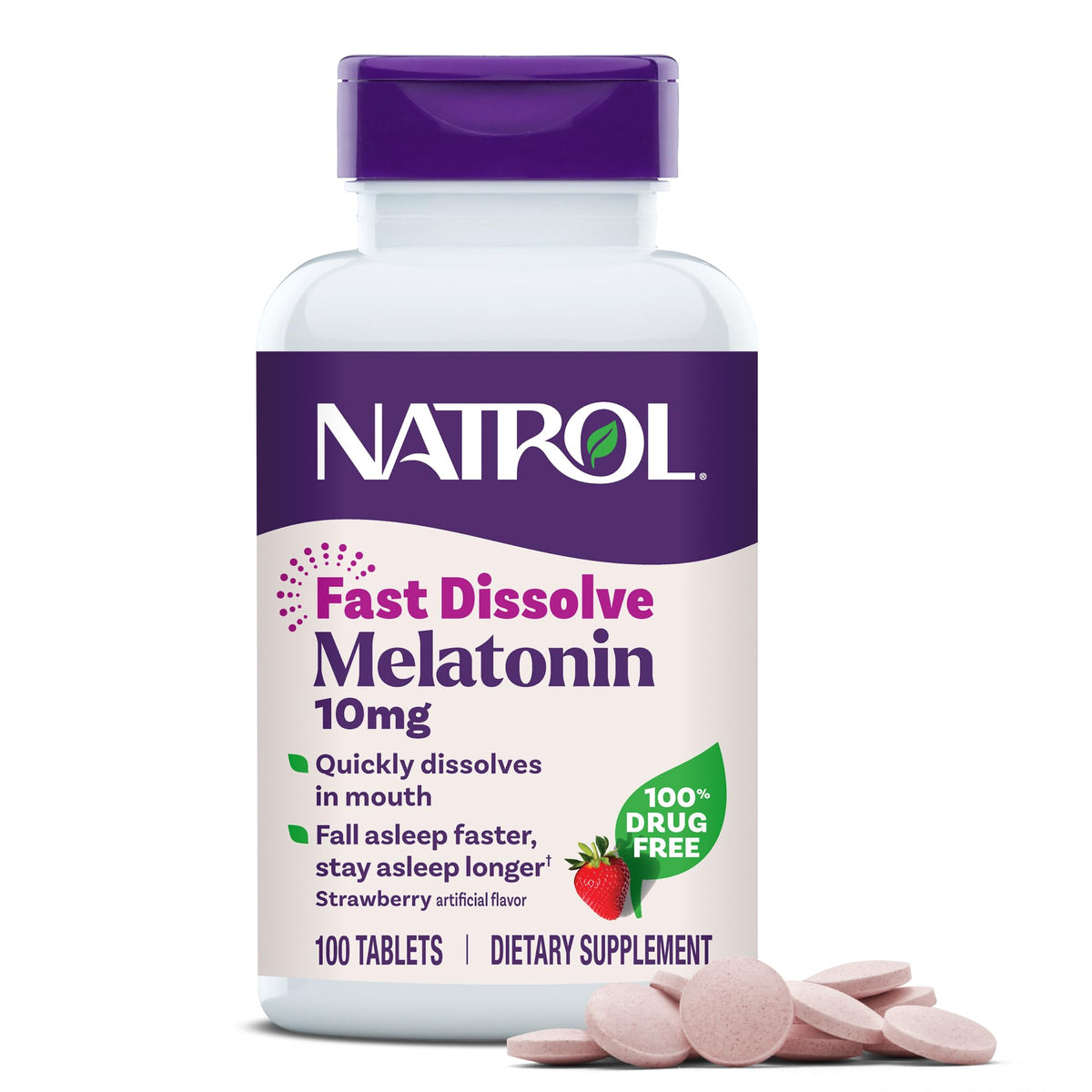 Natrol Fast Dissolve Melatonin 10mg Tablets - Strawberry Flavor, 100 Count, Sleep Support Melatonin Tablets for Adults, 100-Day Supply