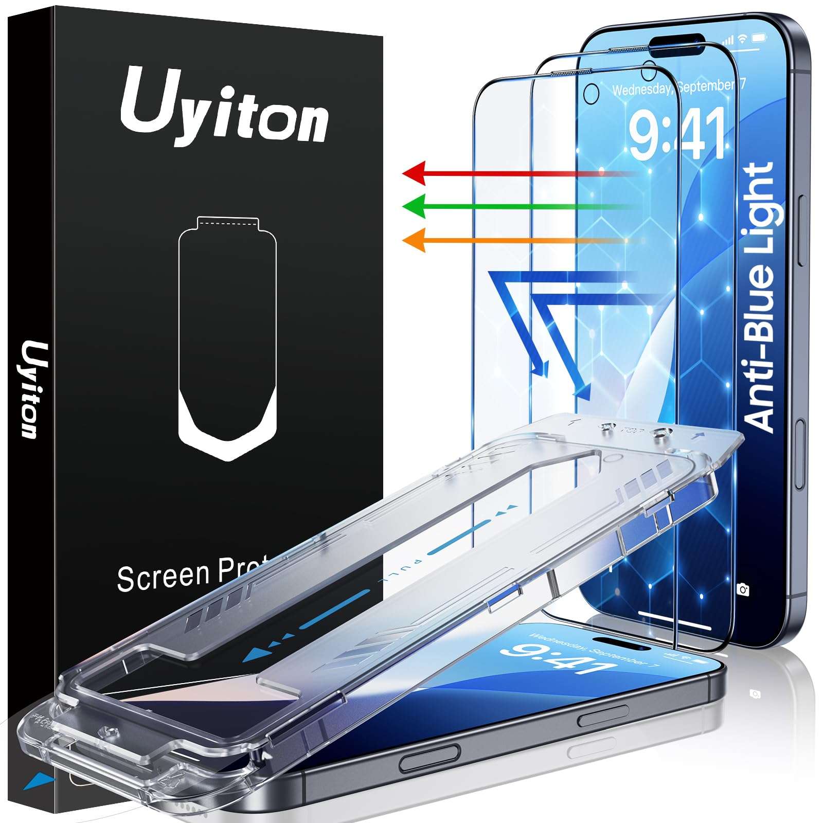 Uyiton Compatible with iPhone 16 Pro Max Screen Protector (Anti-Blue Light) - [Easy Fit] Shatterproof Full Coverage [Case Friendly] 9H Tempered Glass Screen Protector for iPhone 16 Pro Max, 2 Pack