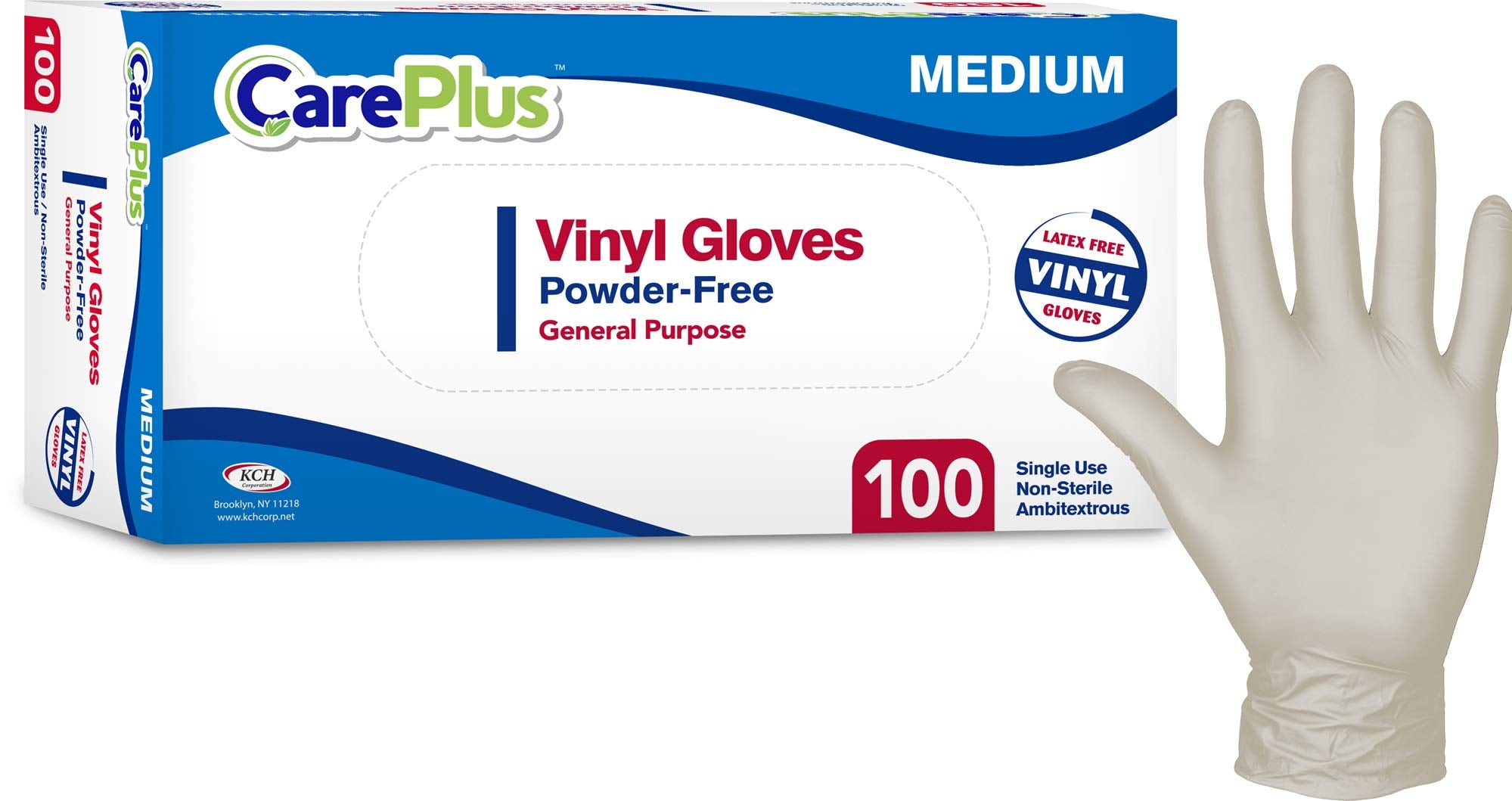 Care Plus Disposable Vinyl Gloves Large Size | Heavy Duty | Non Sterile | Powder Free | Latex Free Rubber | 100 Count Box |food Safe