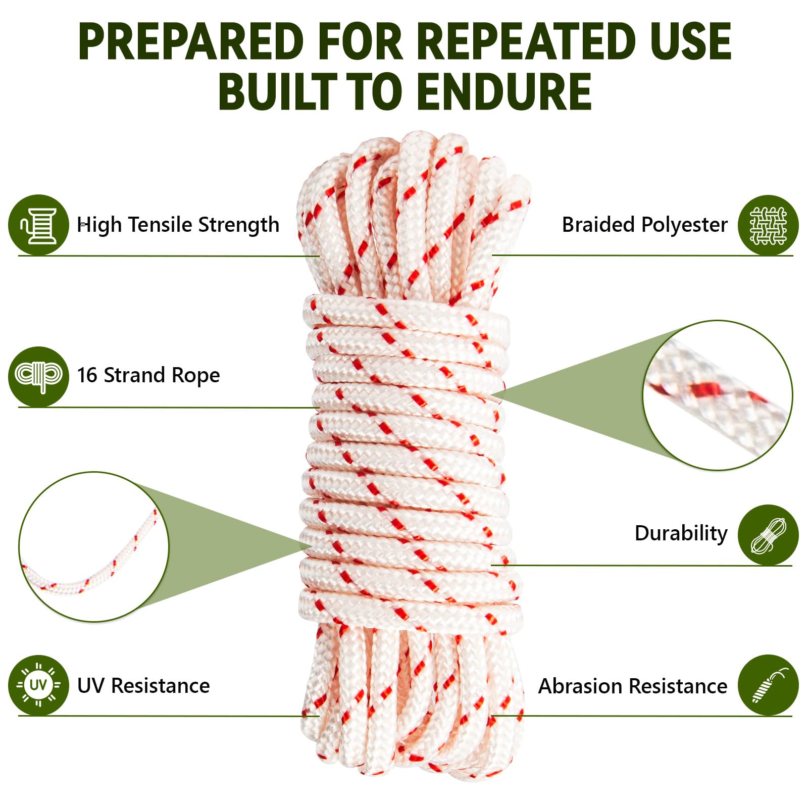 3 Pack, 10 ft x 9/64" (3.5mm) Pull Cord Rope with Handle, Premium Starter Rope with High Tensile Strength, Universal Pull Cord Replacement for Lawn Mower, Generator, Chainsaw, and Small Engine