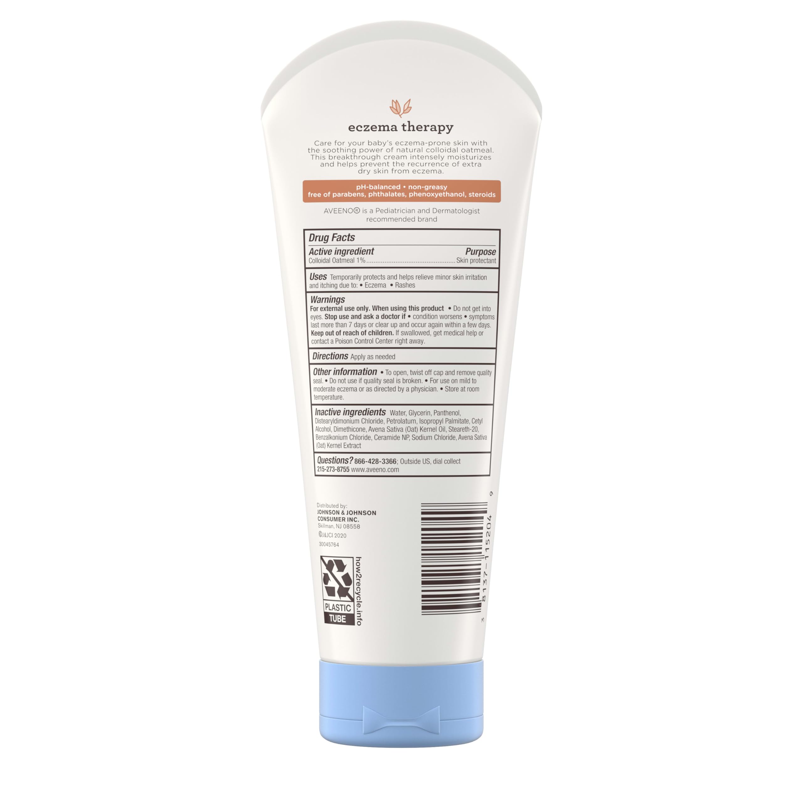 Aveeno Baby Eczema Therapy Moisturizing Cream, Natural Colloidal Oatmeal & Vitamin B5, Baby Eczema Cream for Dry, Itchy, Irritated Skin Due to Eczema, Paraben- & Steroid-Free, 7.3 oz