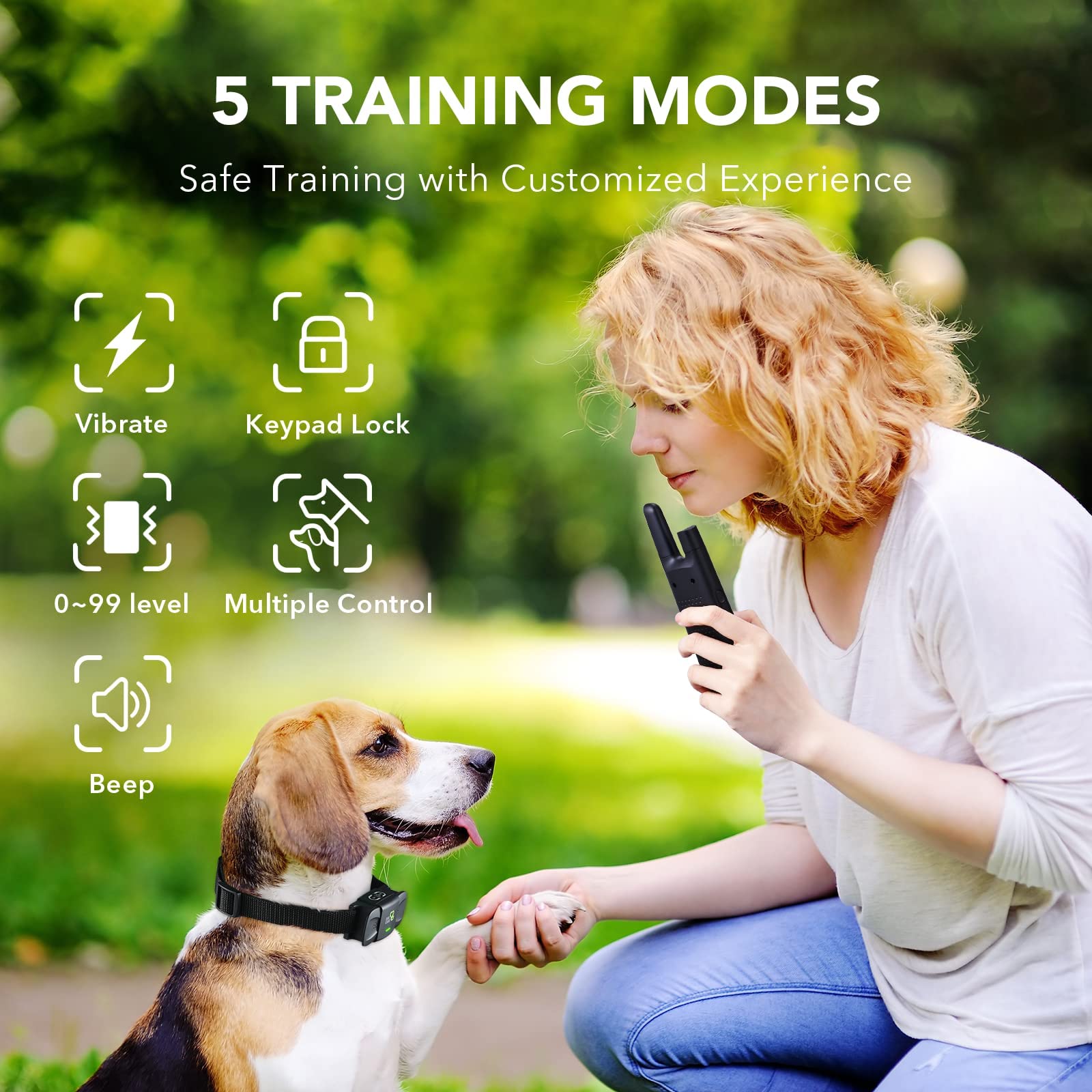 DOG CARE Dog Training Collar with Remote - Dog Shock Collar for All Dogs with 1800FT Remote, Rechargeable Dog Bark Collar with Beep/Vibration/Shock Modes, Security Lock, Rainproof