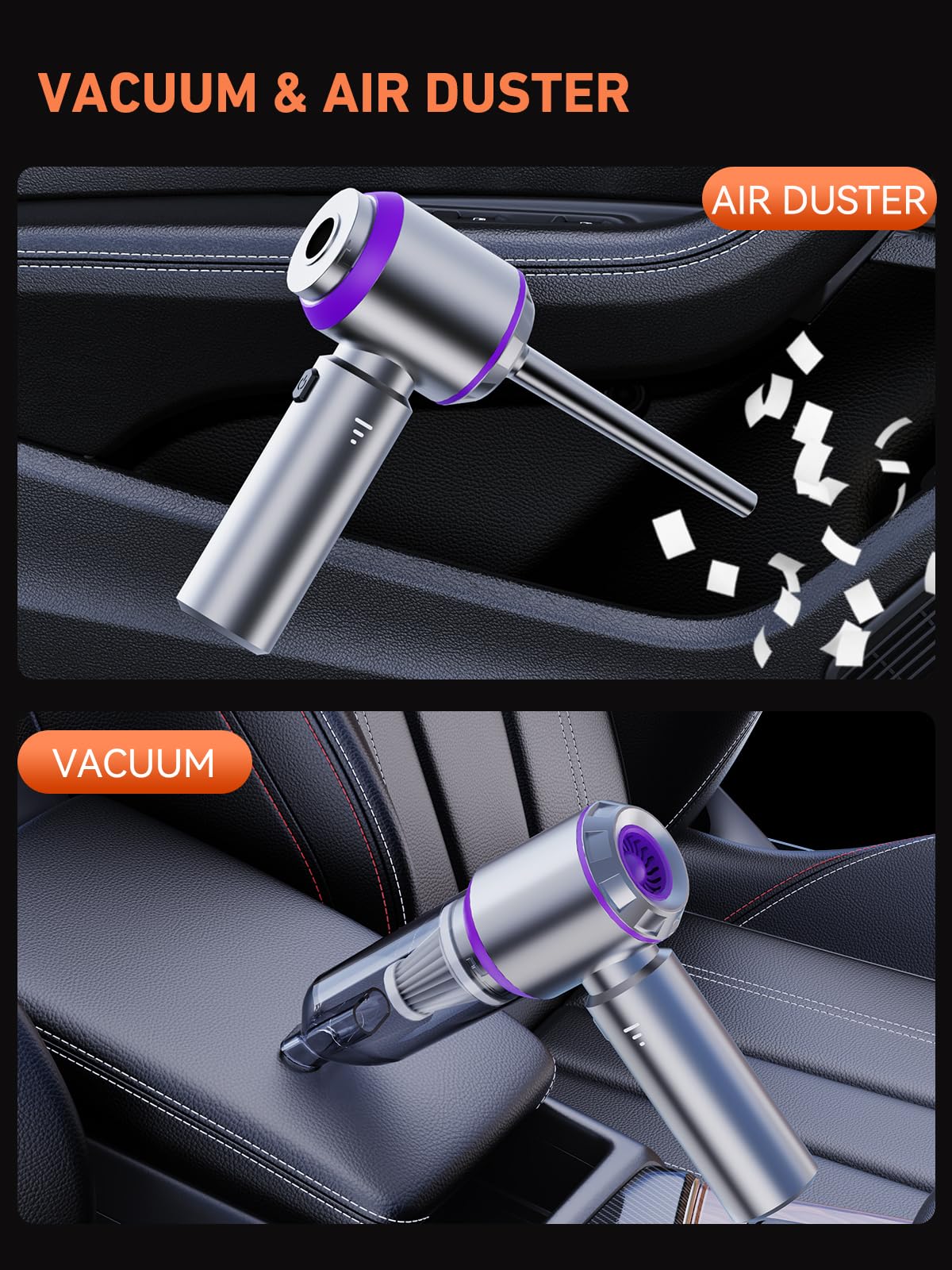 IYOFINE Vacuum/Air Duster 80,000RPM Super Power Mini Car Vacuum Cleaner 4-in-1 air Blower Gun Air Duster & Air Blower & Pump Hand Electric air Duster Handheld dust Blower Blower Cordless (Purple)
