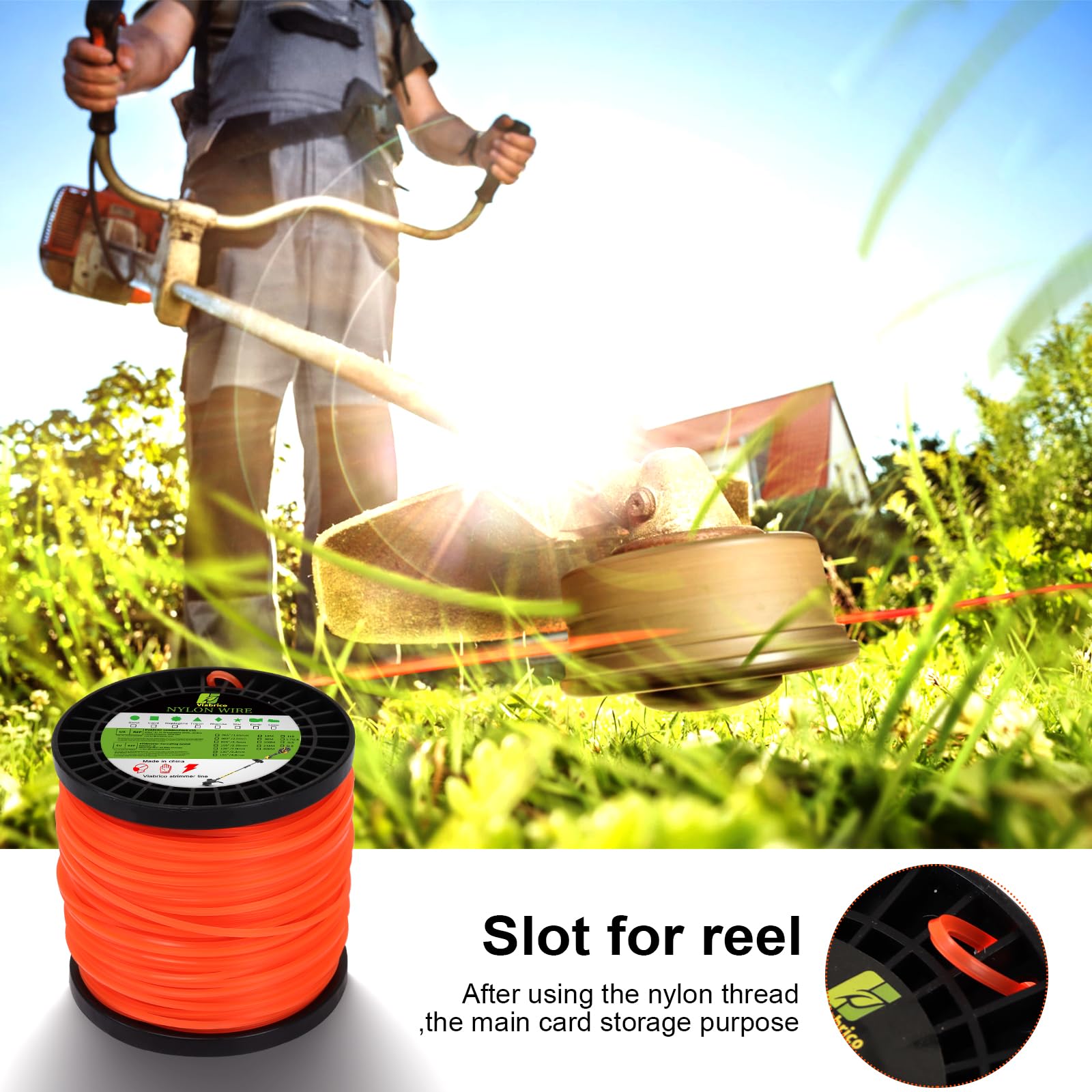 Viabrico String Trimmer Line, Square Orange Heavy Duty Weed Eater String, Premium Nylon Universal 0.095" x 1.7LB, 330Foot