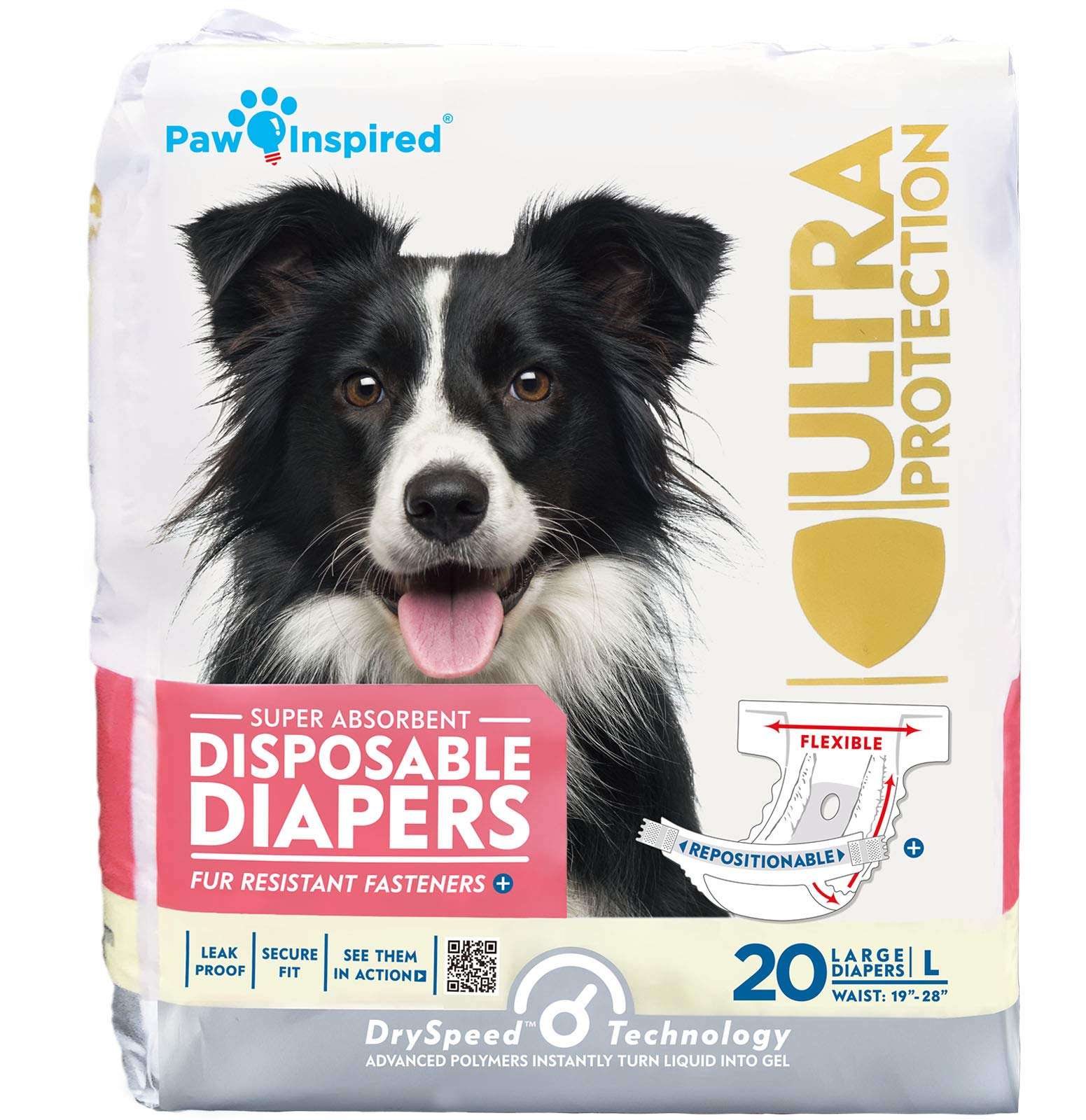 Paw Inspired 32ct Disposable Dog Diapers | Female Dog Diapers Ultra Protection | Diapers for Dogs in Heat, Excitable Urination, or Incontinence (Medium)