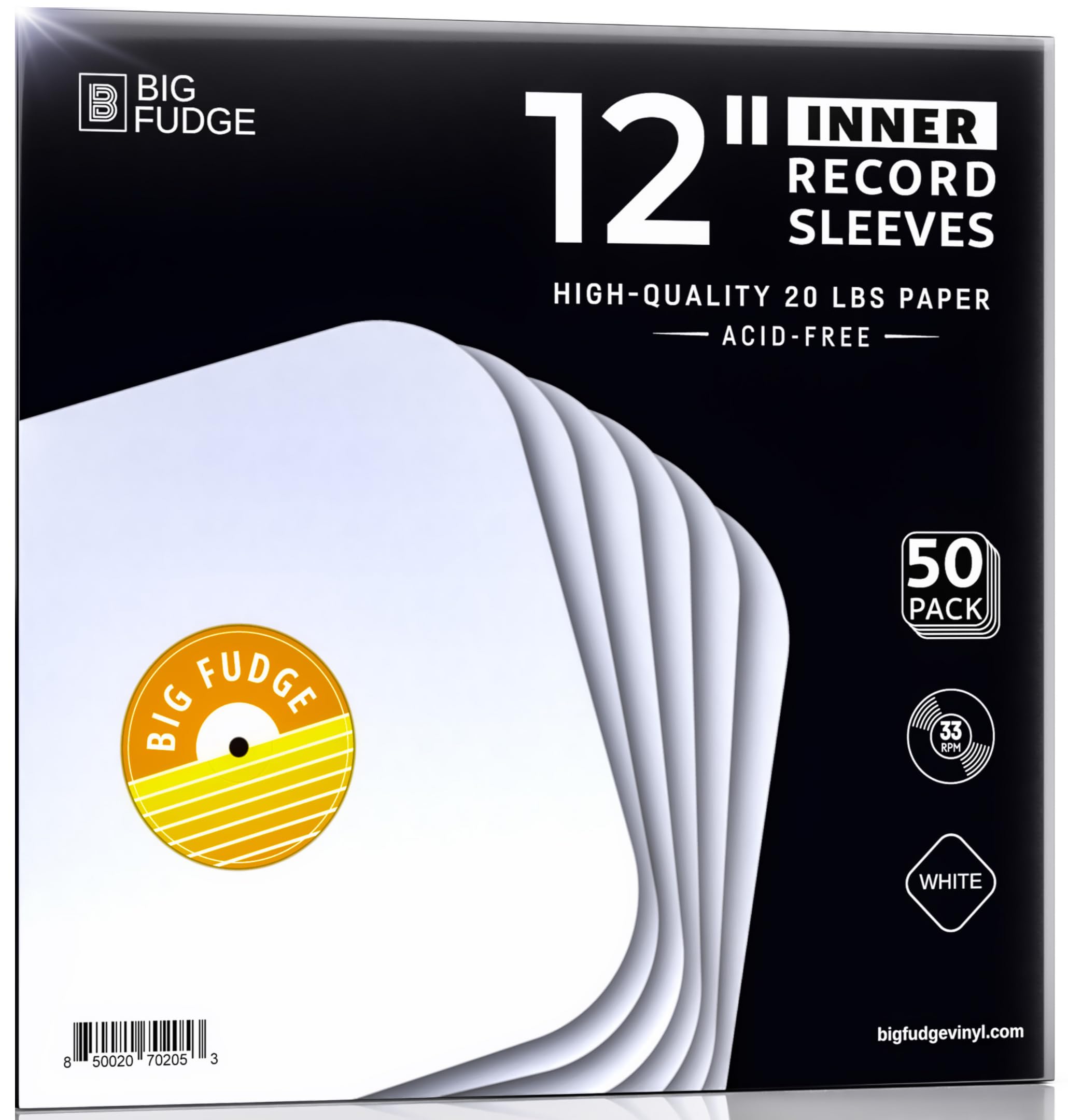 BIG FUDGE 50x Vinyl Record Sleeves 12" LP | Durable & Wrinkle-Free Outer Sleeves | Crystal Clear & High-Density Polypropylene | 3 mil Thick, 12.75” x 12.75” | Fits Most Gatefolds and Double LPs